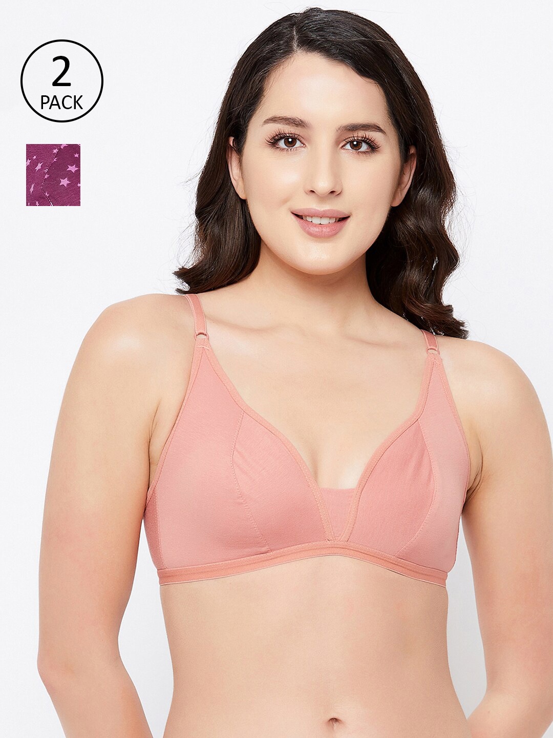 

Clovia Peach-Coloured & Purple Geometric Bra