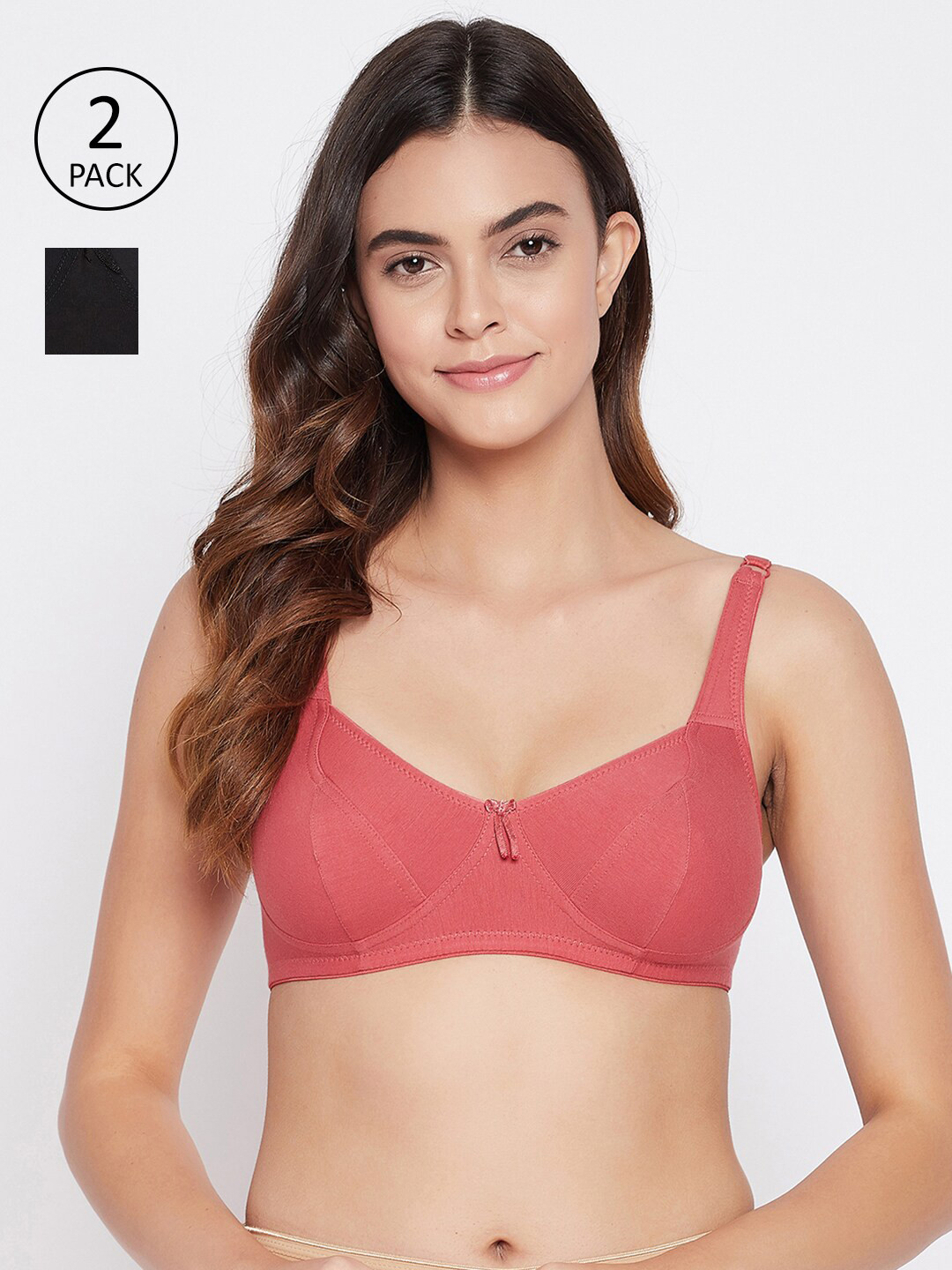 

Clovia Pack of 2 Rust & Black All Day Comfort Cotton Knitted Bra