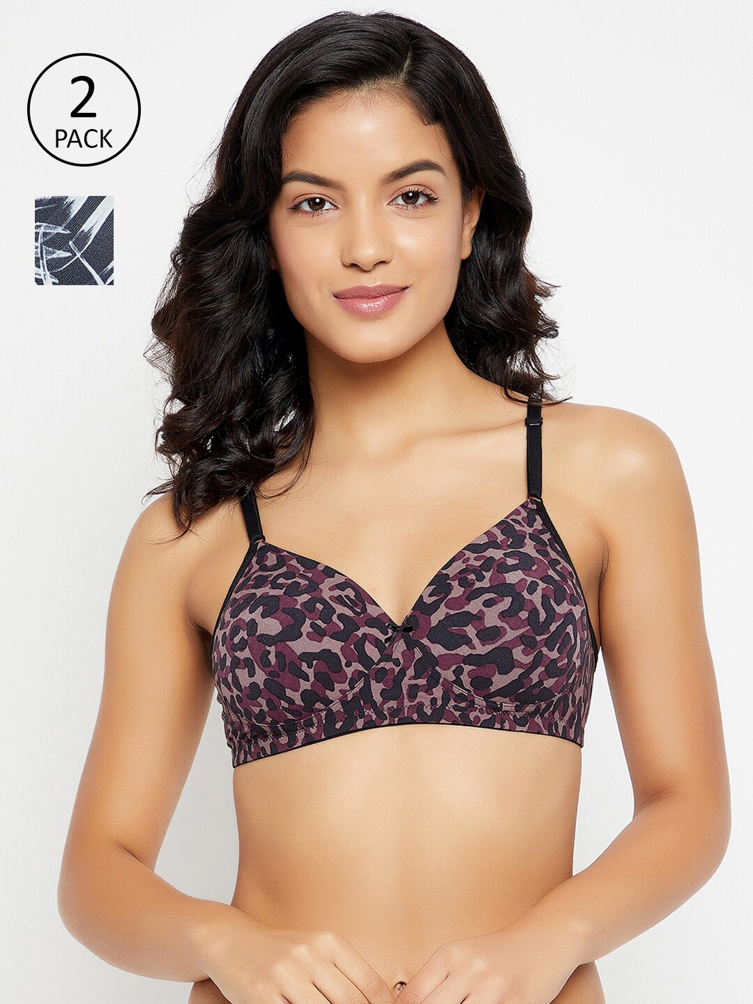 

Clovia Pack of 2 Black & Burgundy Abstract Bra Lightly Padded