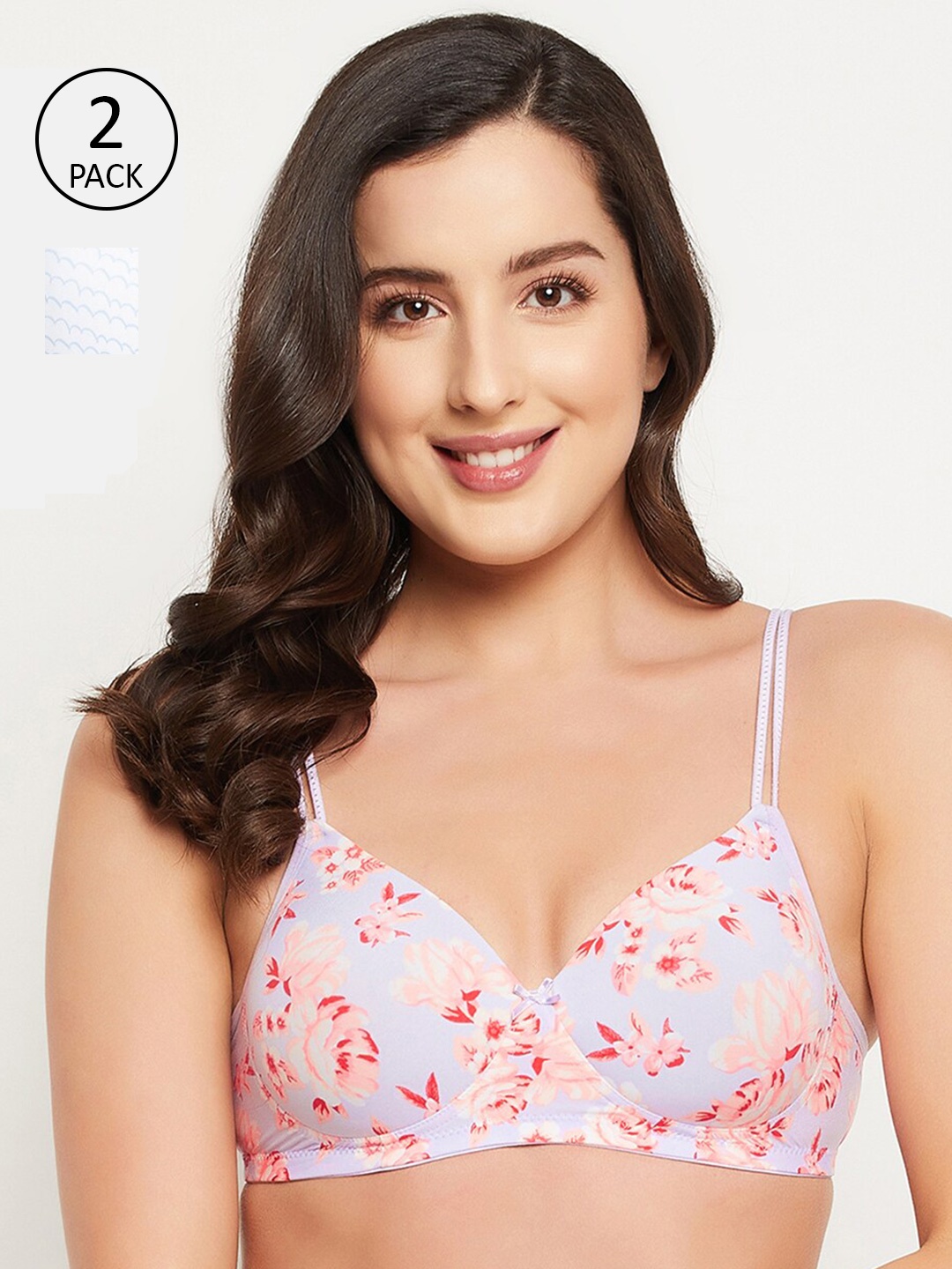 Clovia Pack of 2 White & Red Floral Bra Lightly Padded