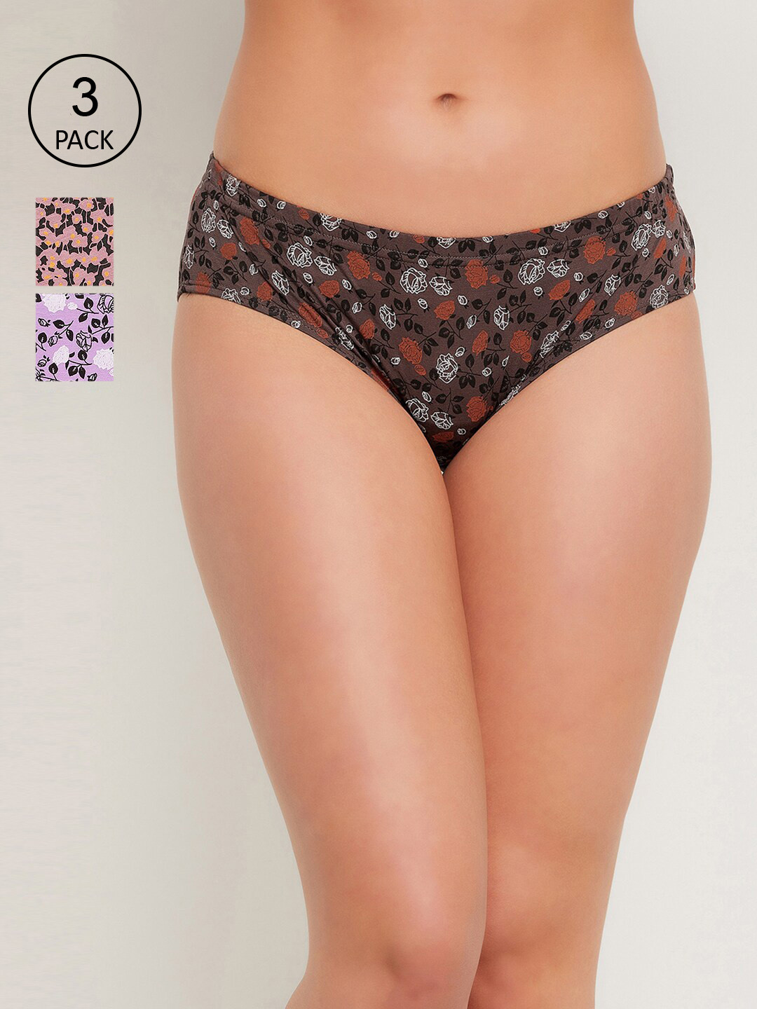 

Clovia Women Pack of 3 Printed Hipster Briefs COMPN1433M, Purple