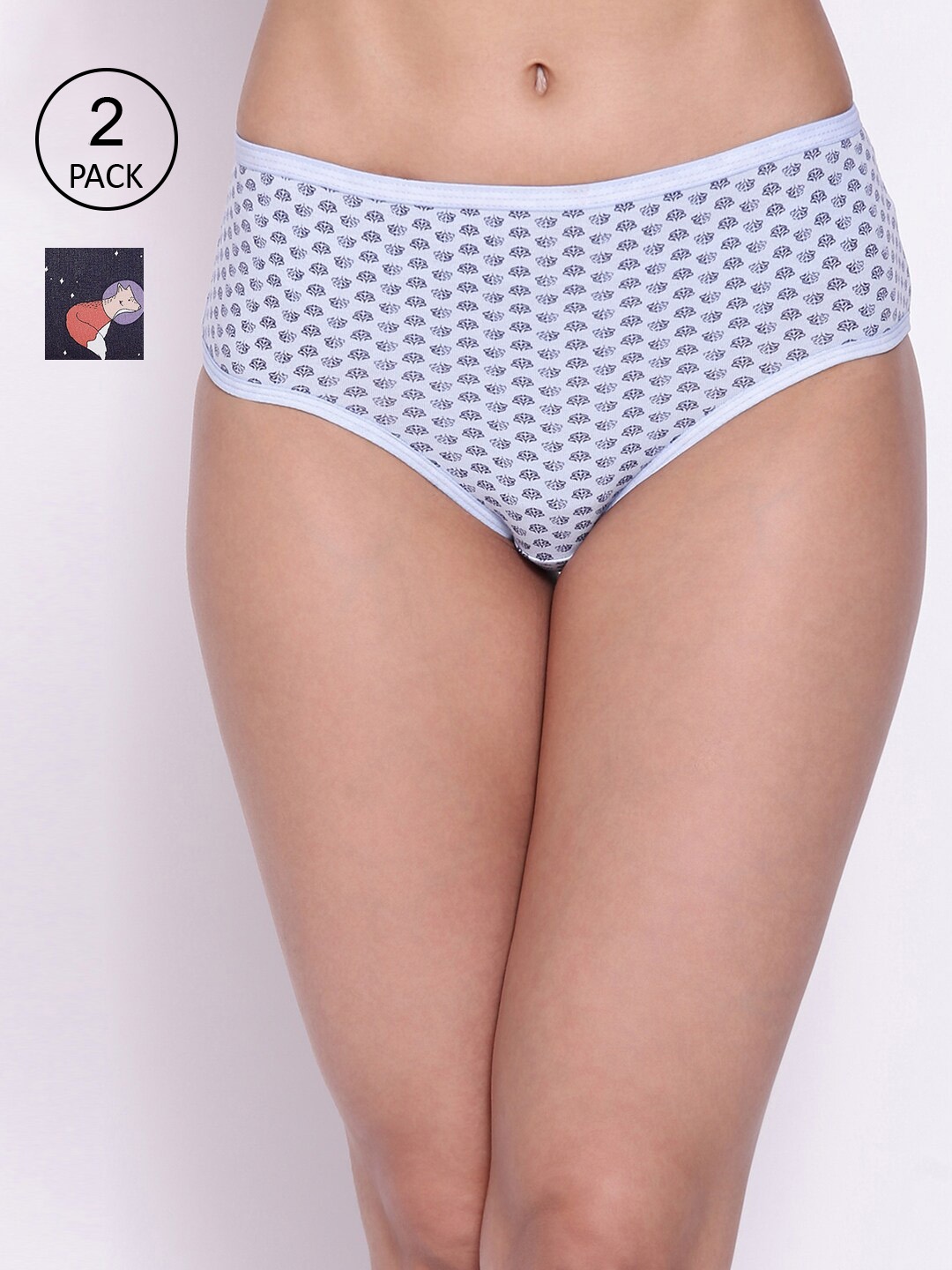 

Clovia Pack of 2 White & Blue Printed Cotton Hipster Briefs