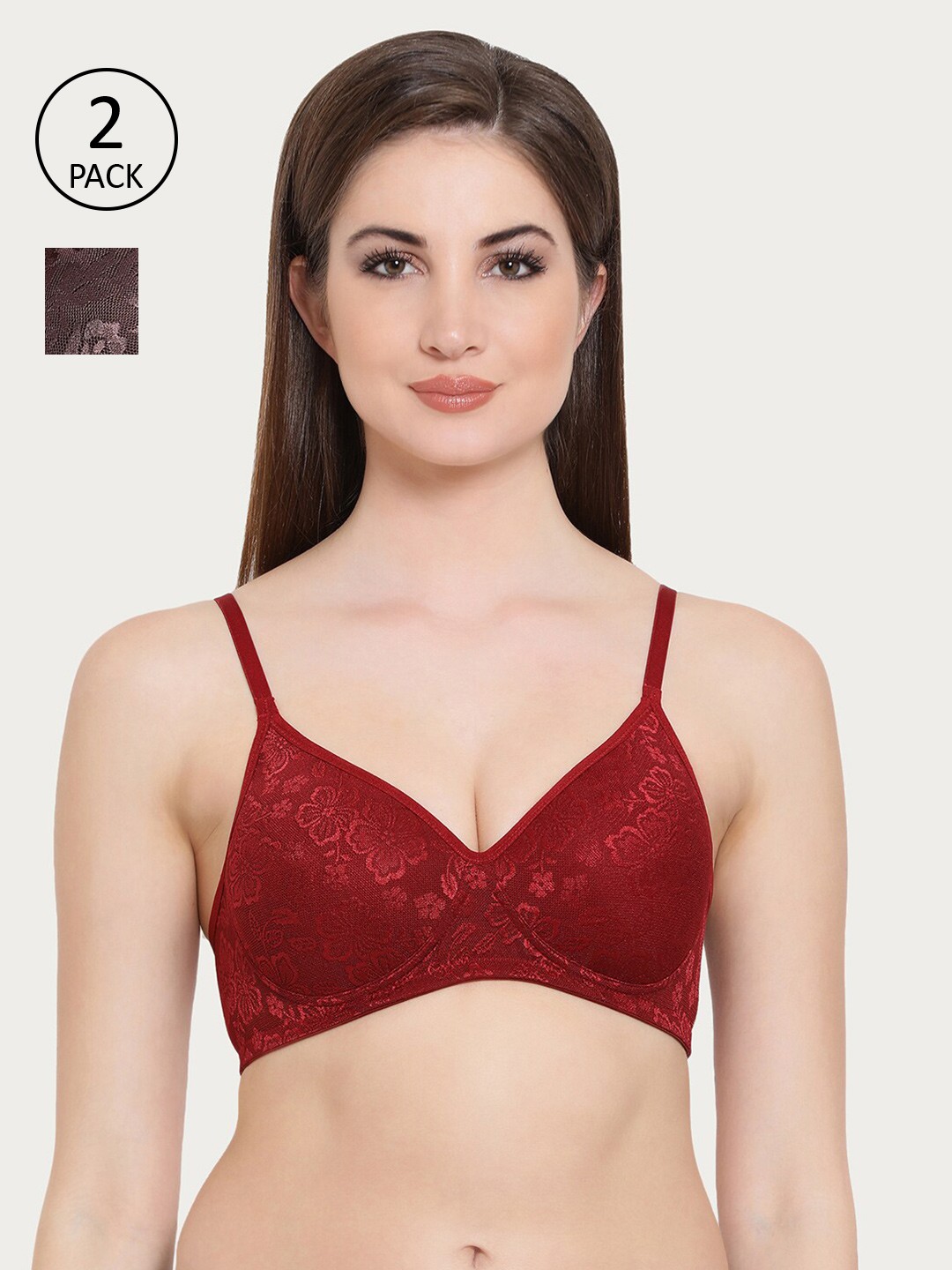 

Clovia Pack of 2 Maroon & Black Floral Bra Lightly Padded