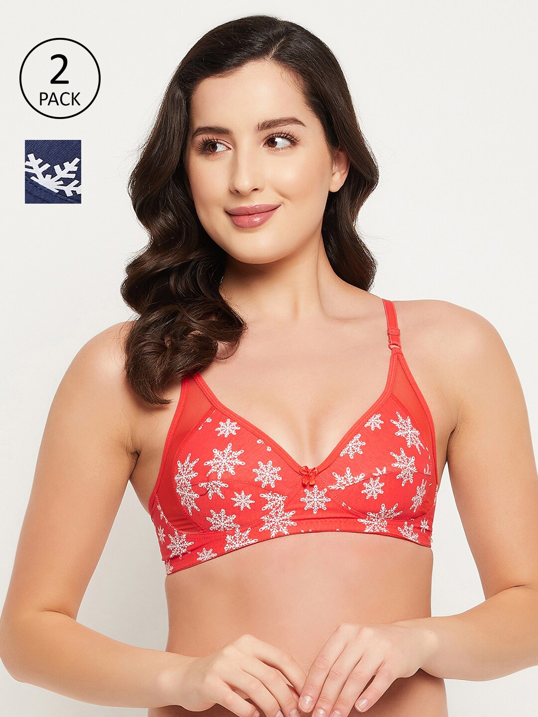 

Clovia Pack of 2 Blue & Coral Floral Everday Cotton Bra