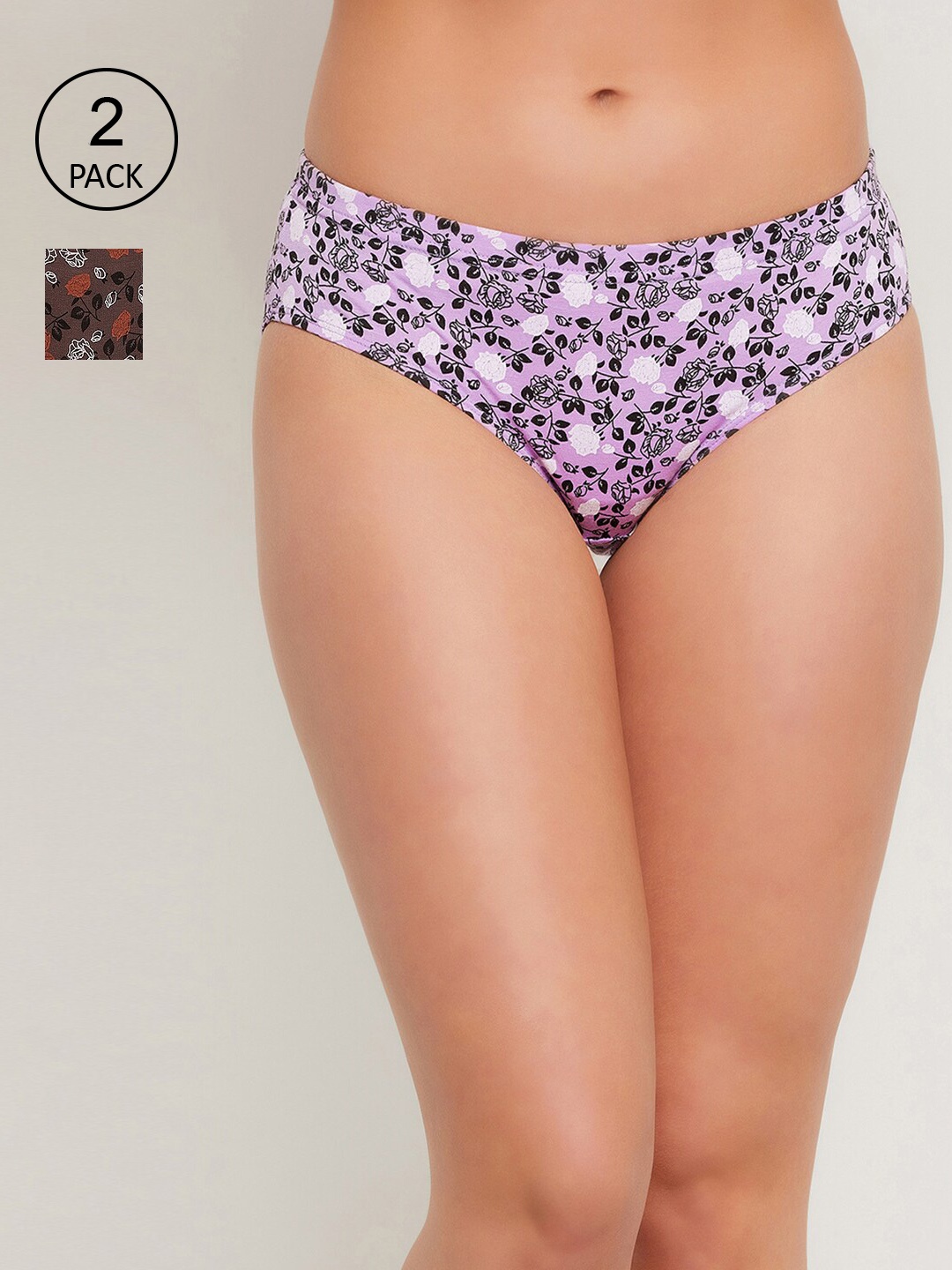Clovia Women Pack Of 2 Printed Cotton Hipster Briefs, Purple