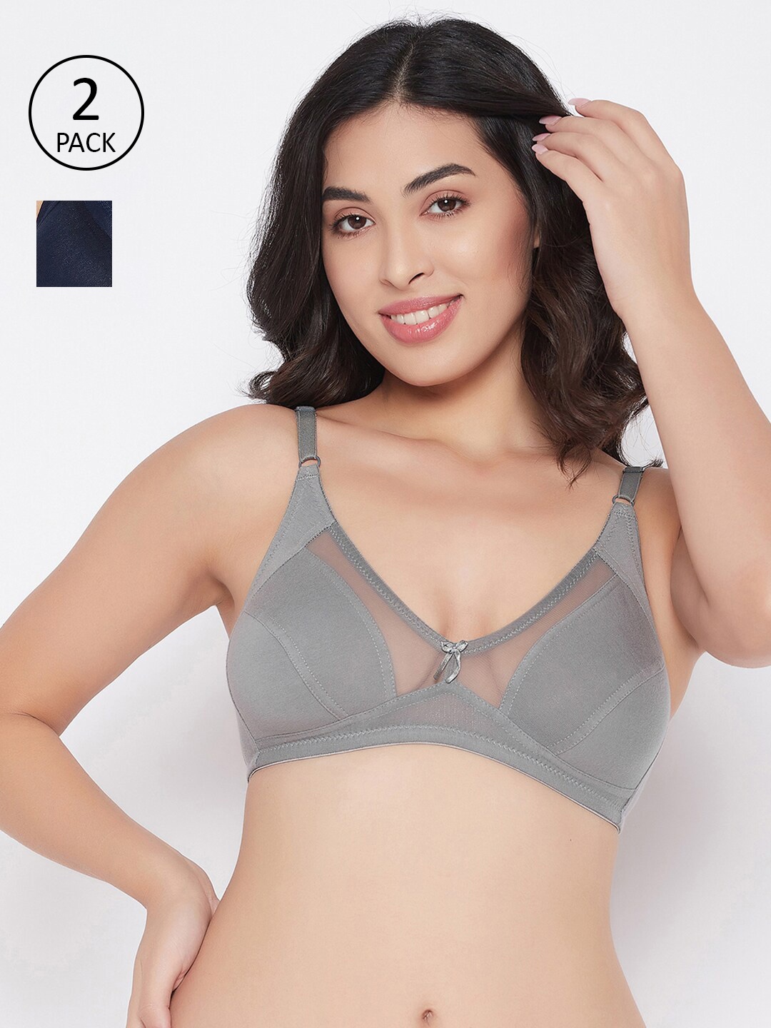 

Clovia Pack of 2 Blue & Grey Bra