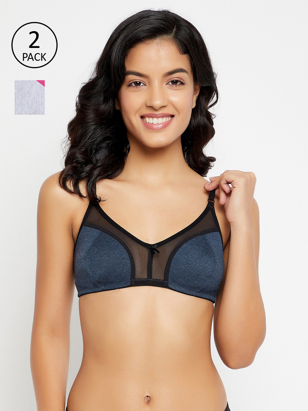 

Clovia Pack of 2 Navy Blue & Pink Bra