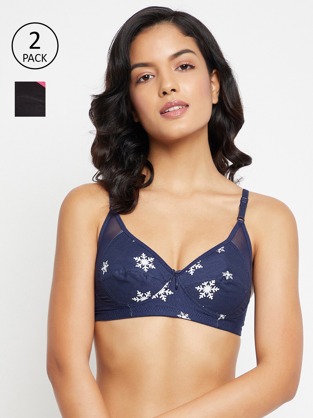 

Clovia Pack of 2 Blue & Black All Day Comfort Cotton Bra