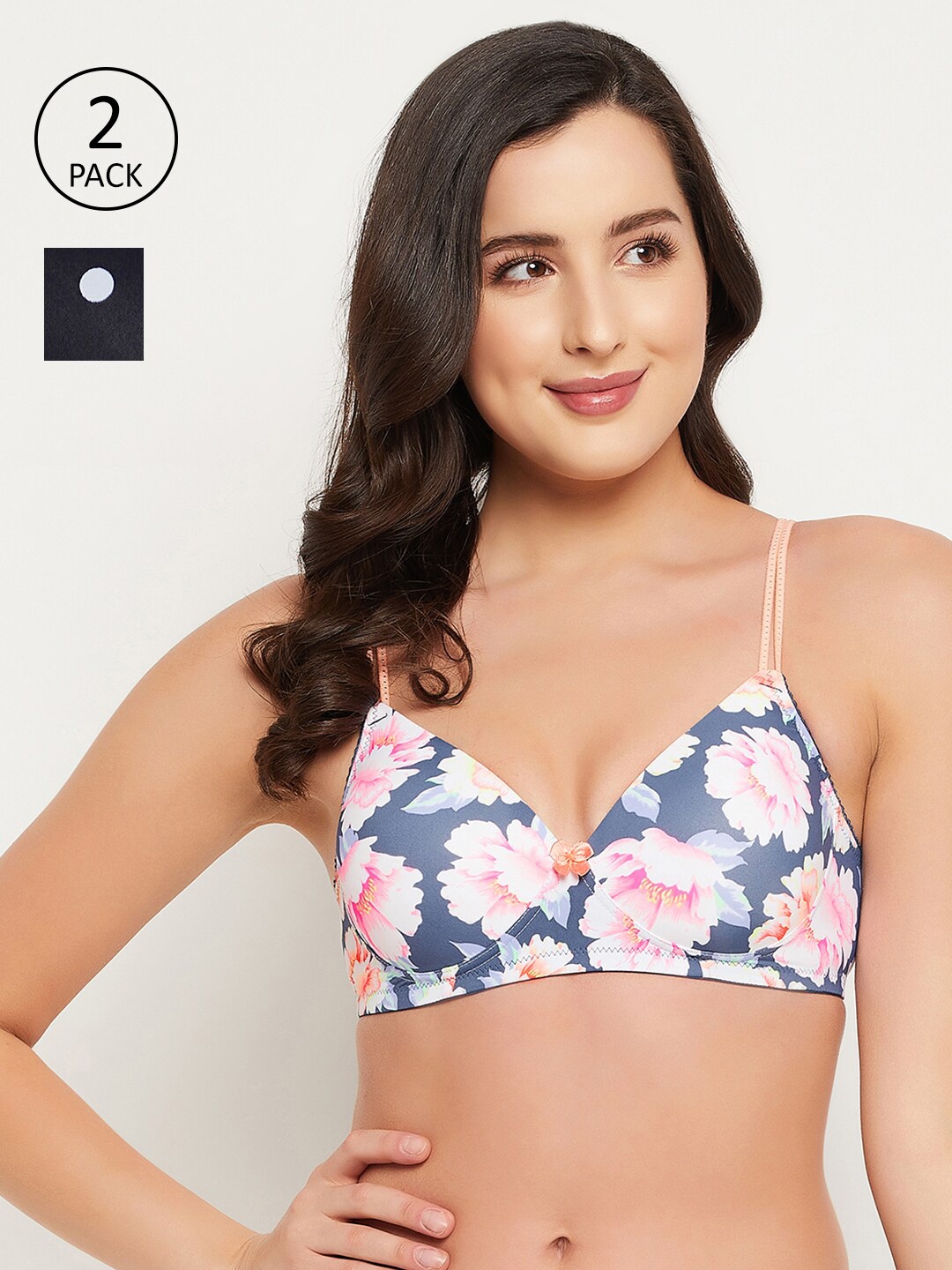

Clovia White & Blue Floral Bra Lightly Padded