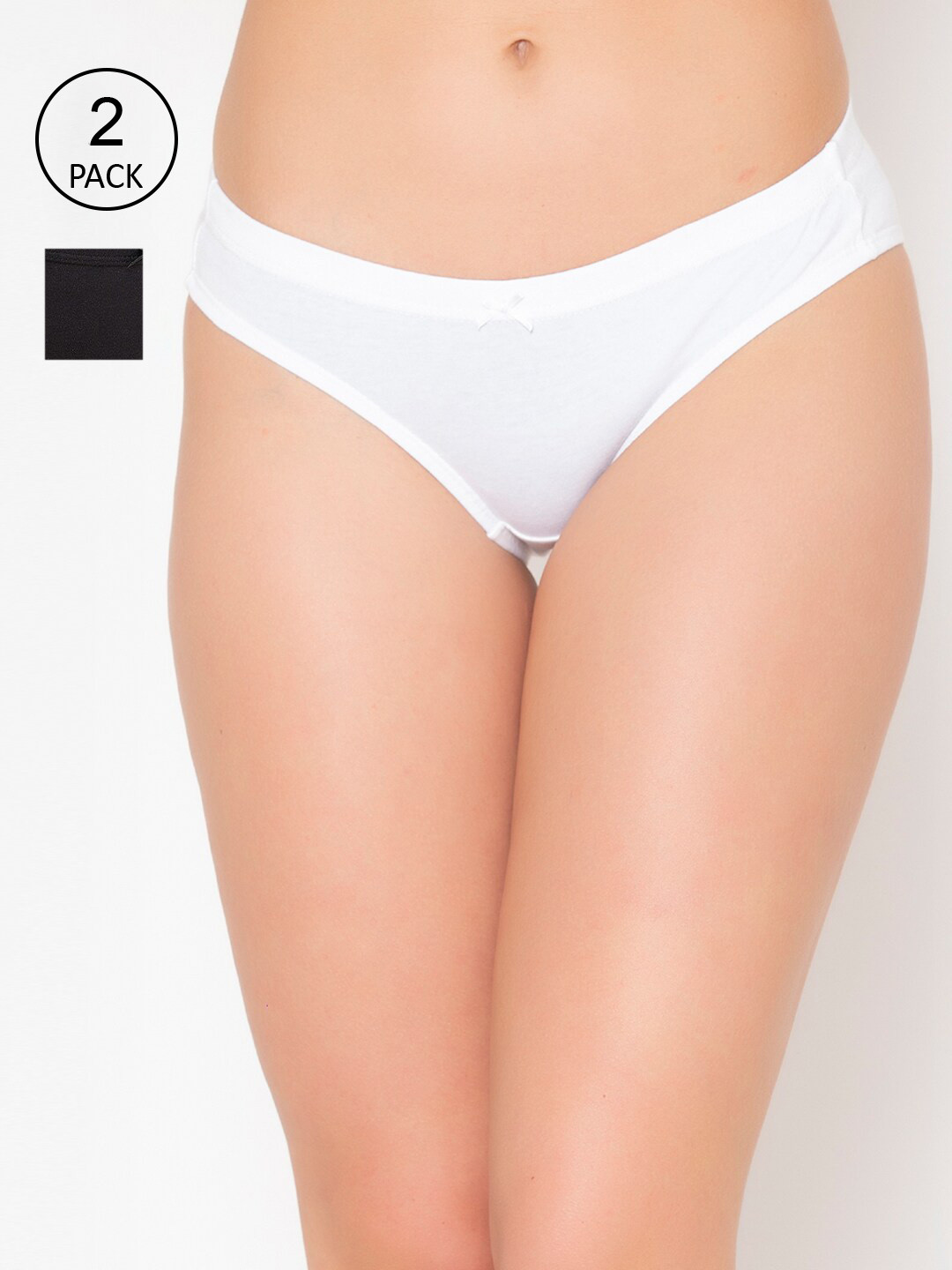 

Clovia Women Pack of 2 White & Black Solid Cotton Hipster Briefs, Multi