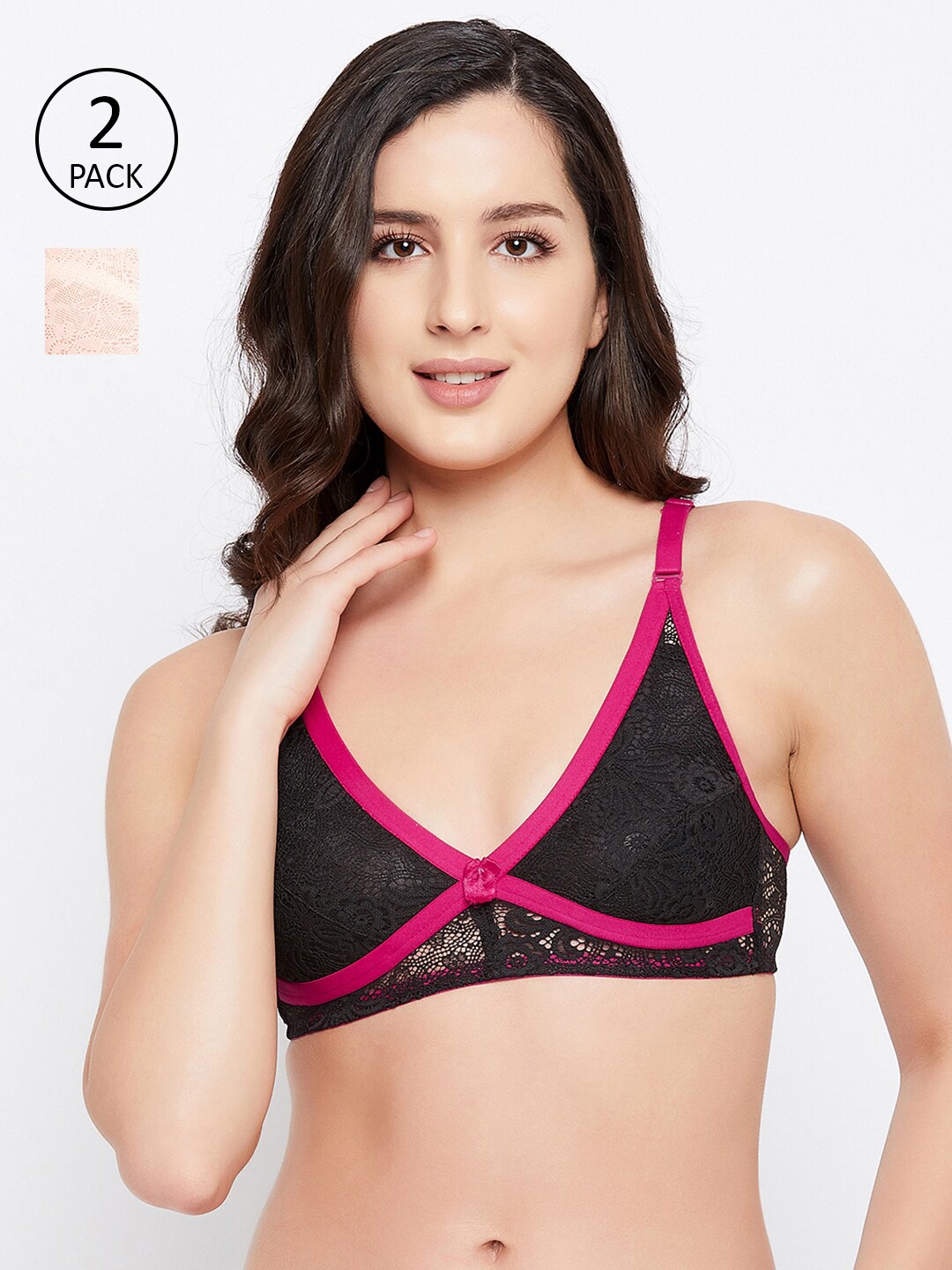 

Clovia Pack of 2 Black & Pink Floral Bra