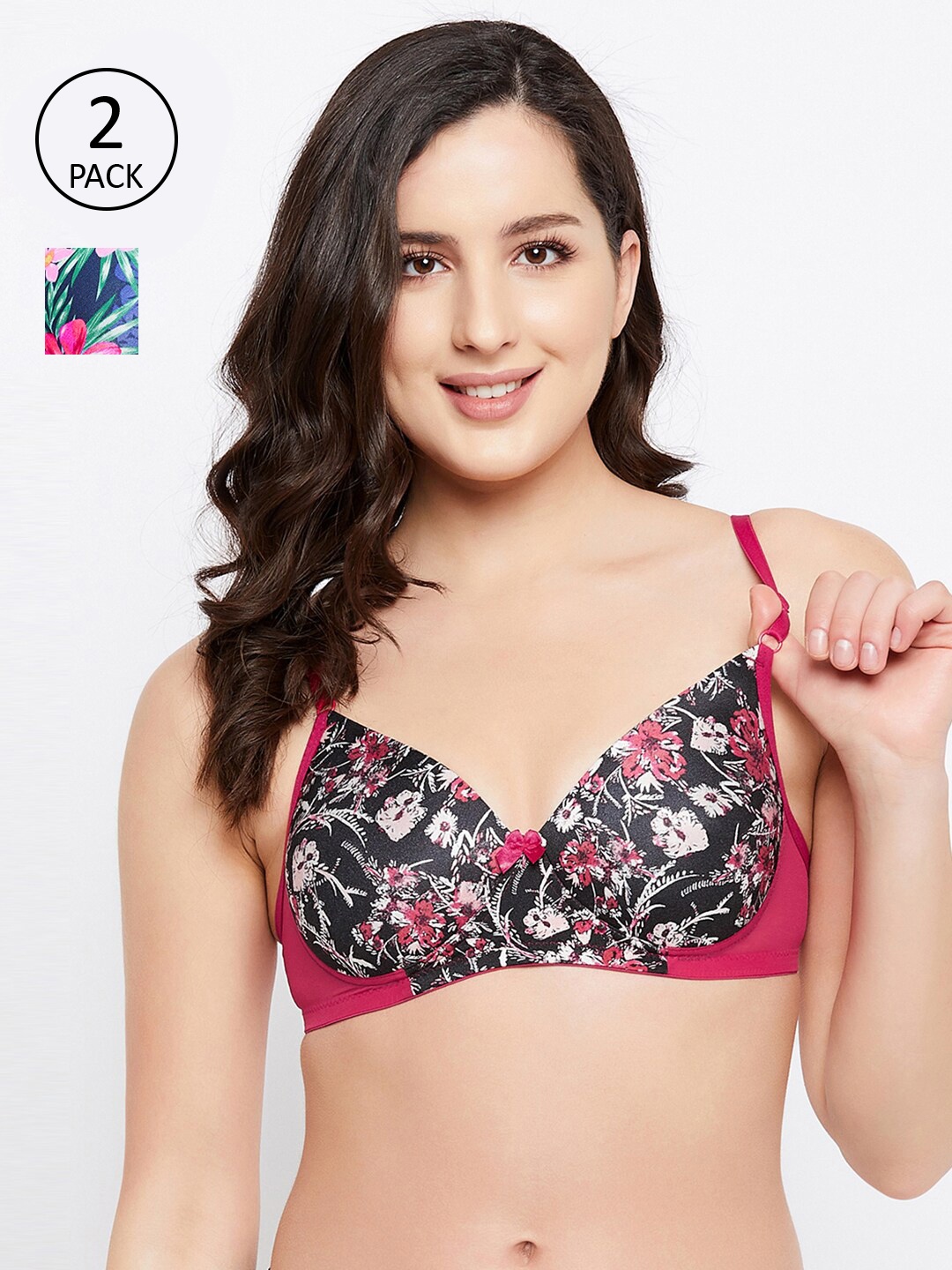 

Clovia Pack of 2 Blue & Pink Floral Lightly Padded Bra