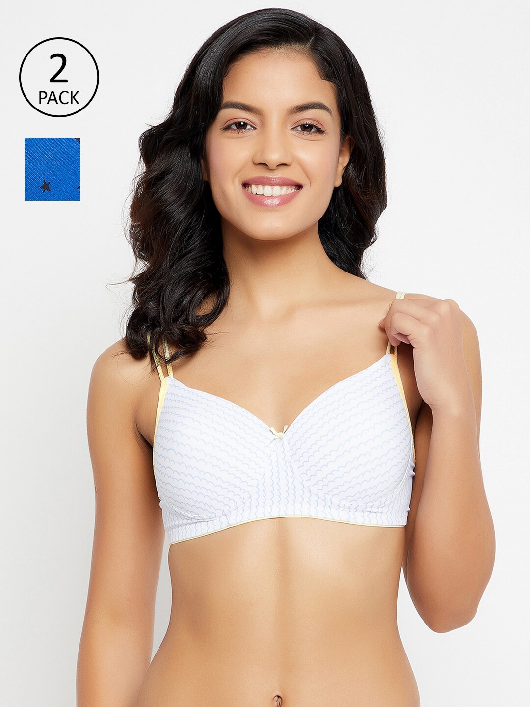 

Clovia Pack of 2 White & Blue Graphic Bra Lightly Padded