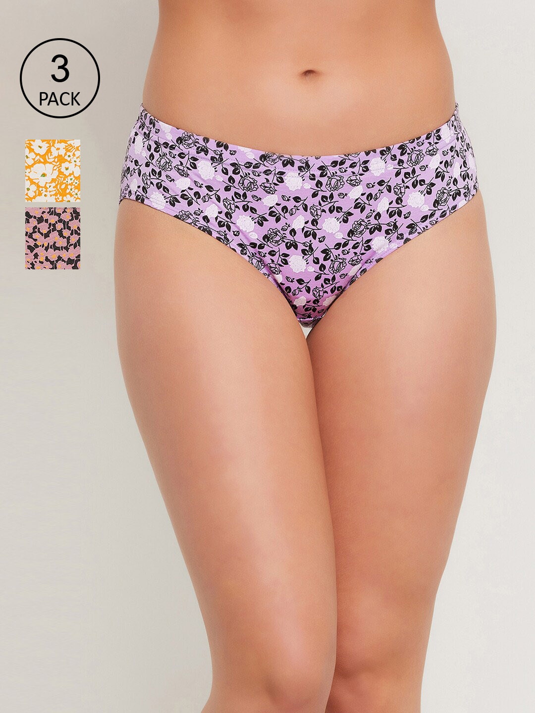 

Clovia Women Pack Of 3 Printed Hipster Briefs, Purple