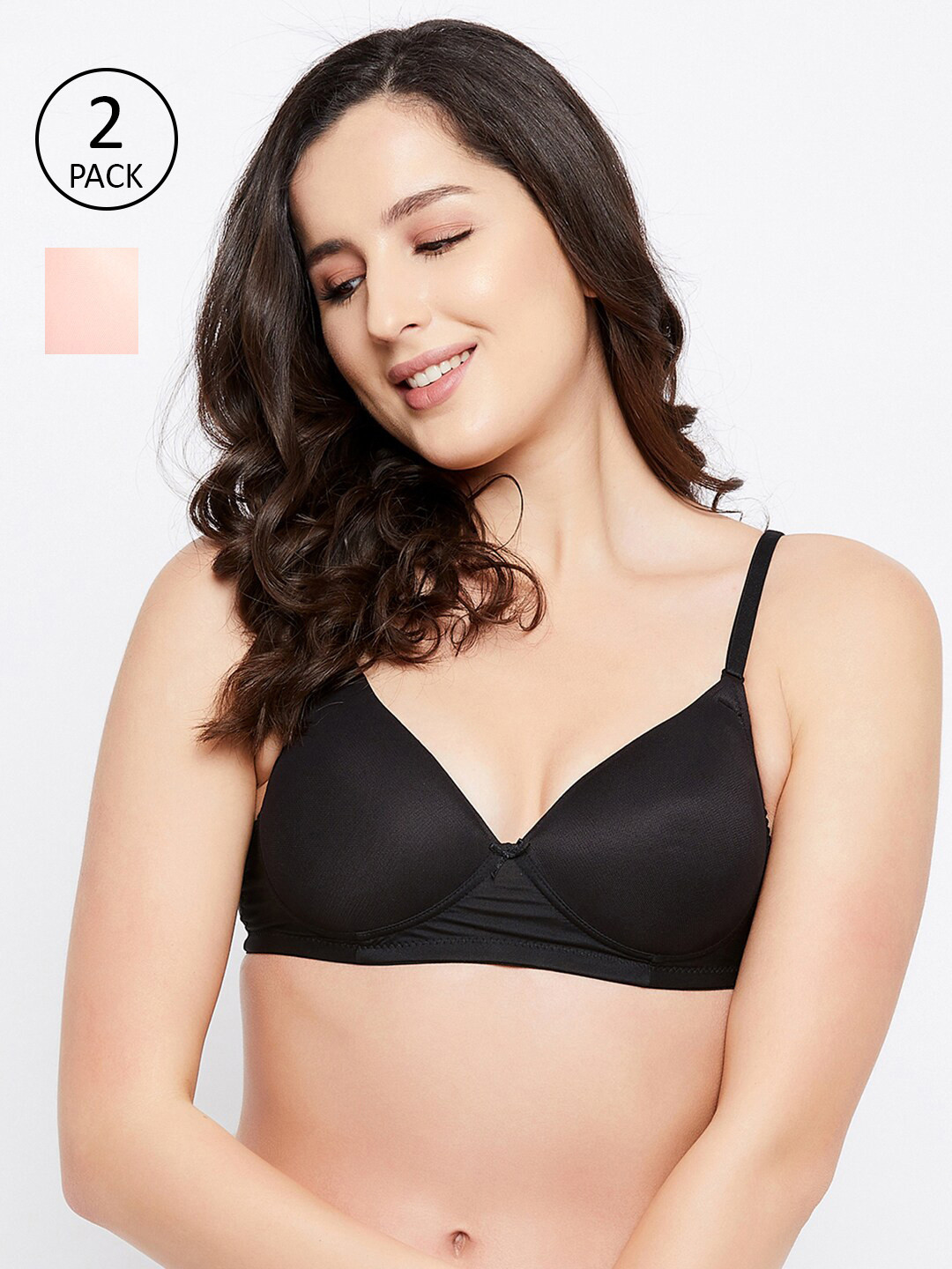 

Clovia Pack of 2 Peach-Coloured & Black Bra Lightly Padded