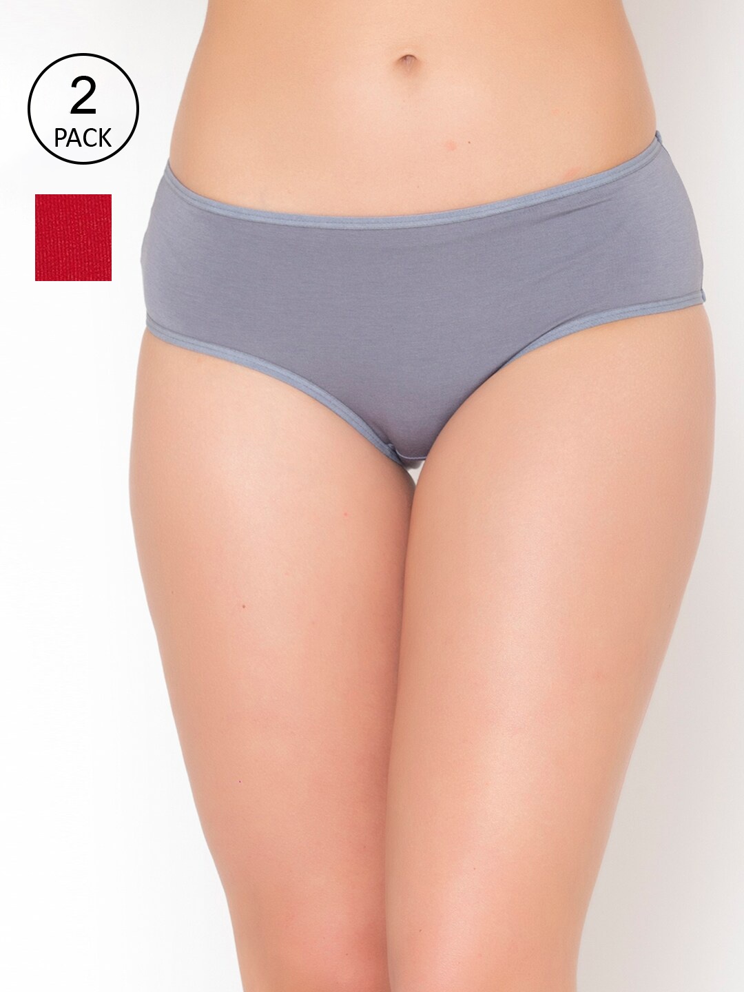 

Clovia Women Pack Of 2 Graphic Printed Hipster Briefs COMPN1480S-Multi, Grey