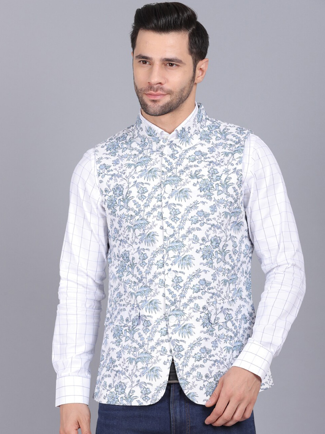 

CANOE Men Teal Blue Printed Waist Coat