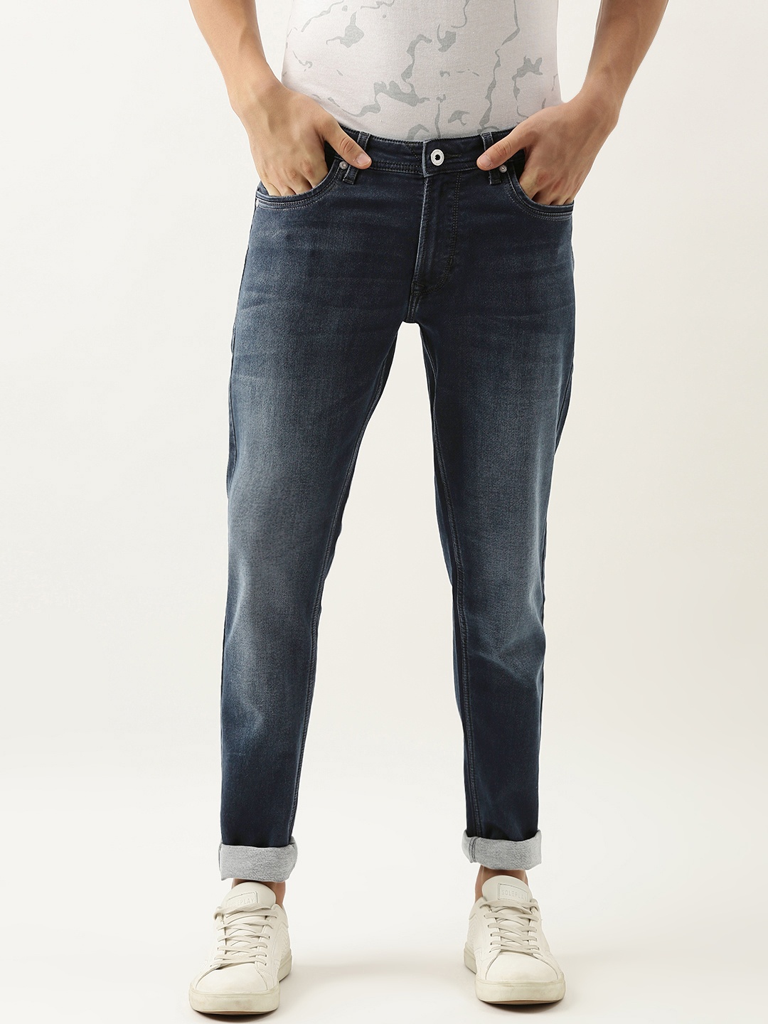 

Peter England Casuals Men Navy Blue Slim Fit Mid-Rise Light Fade Stretchable Jeans