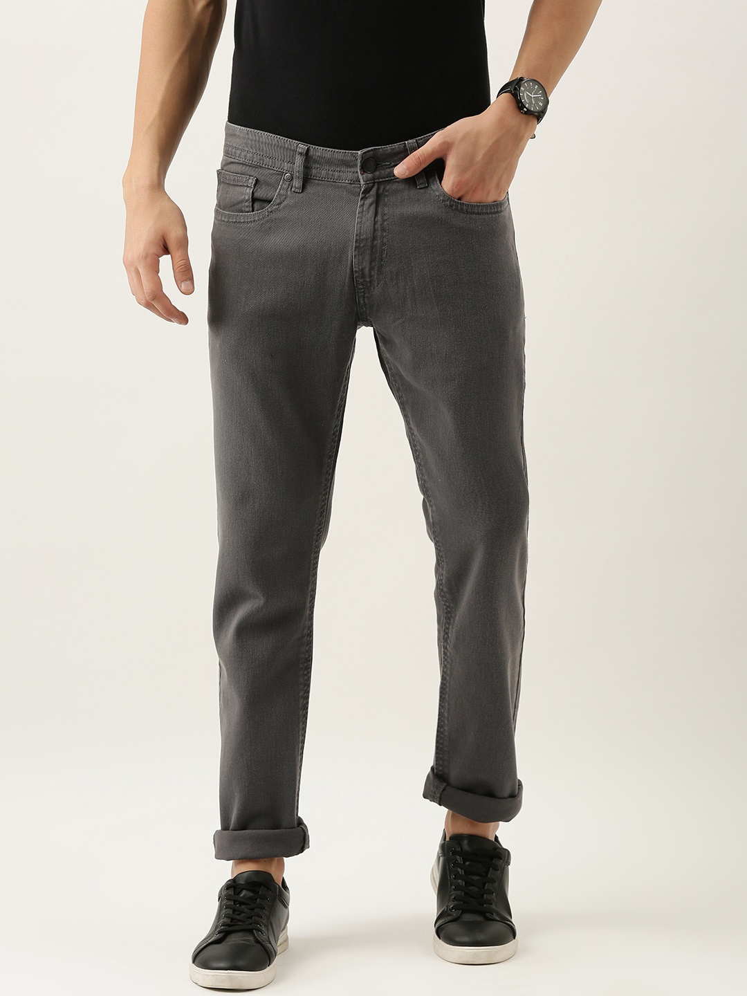 

Peter England Casuals Men Grey Slim Fit Mid-Rise Clean Look Stretchable Jeans