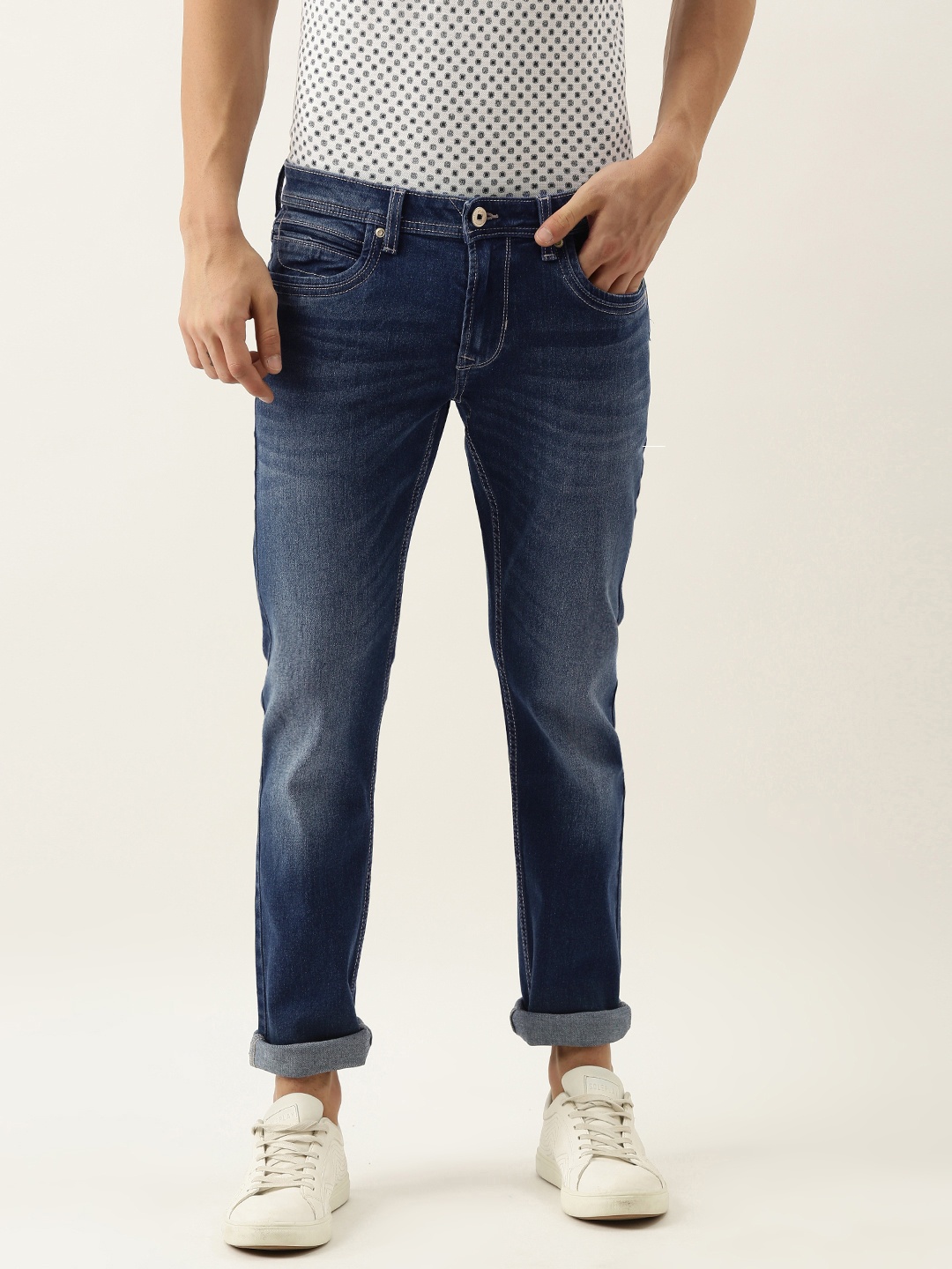 

Peter England Casuals Men Blue Skinny Fit Mid-Rise Heavy Fade Jeans