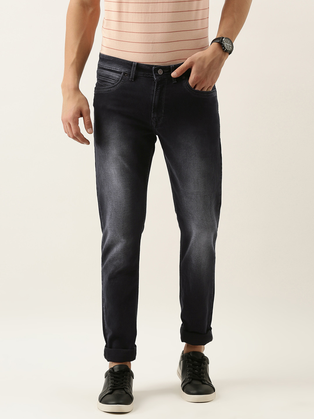 

Peter England Casuals Men Grey Slim Fit Heavy Fade Stretchable Jeans