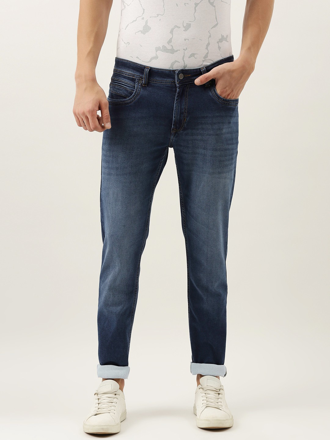 

Peter England Casuals Men Blue Slim Fit Mid-Rise Clean Look Heavy Fade Stretchable Jeans