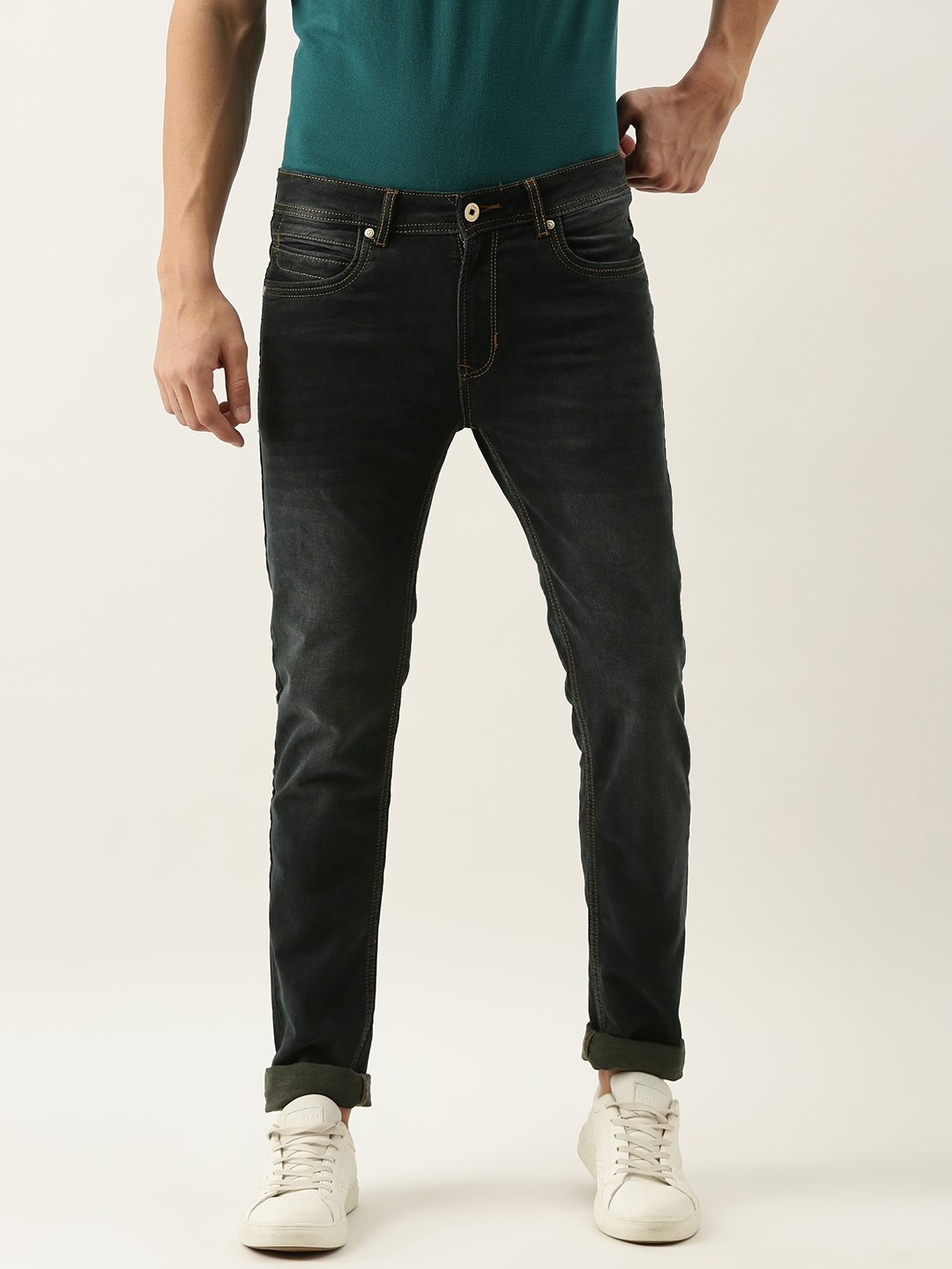 Peter England Casuals Men Grey Slim Fit Mid-Rise Light Fade Jeans