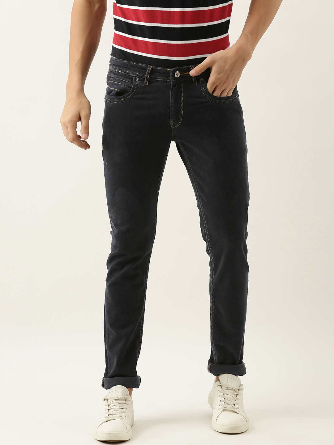 

Peter England Casuals Men Navy Blue Skinny Fit Mid-Rise Clean Look Jeans