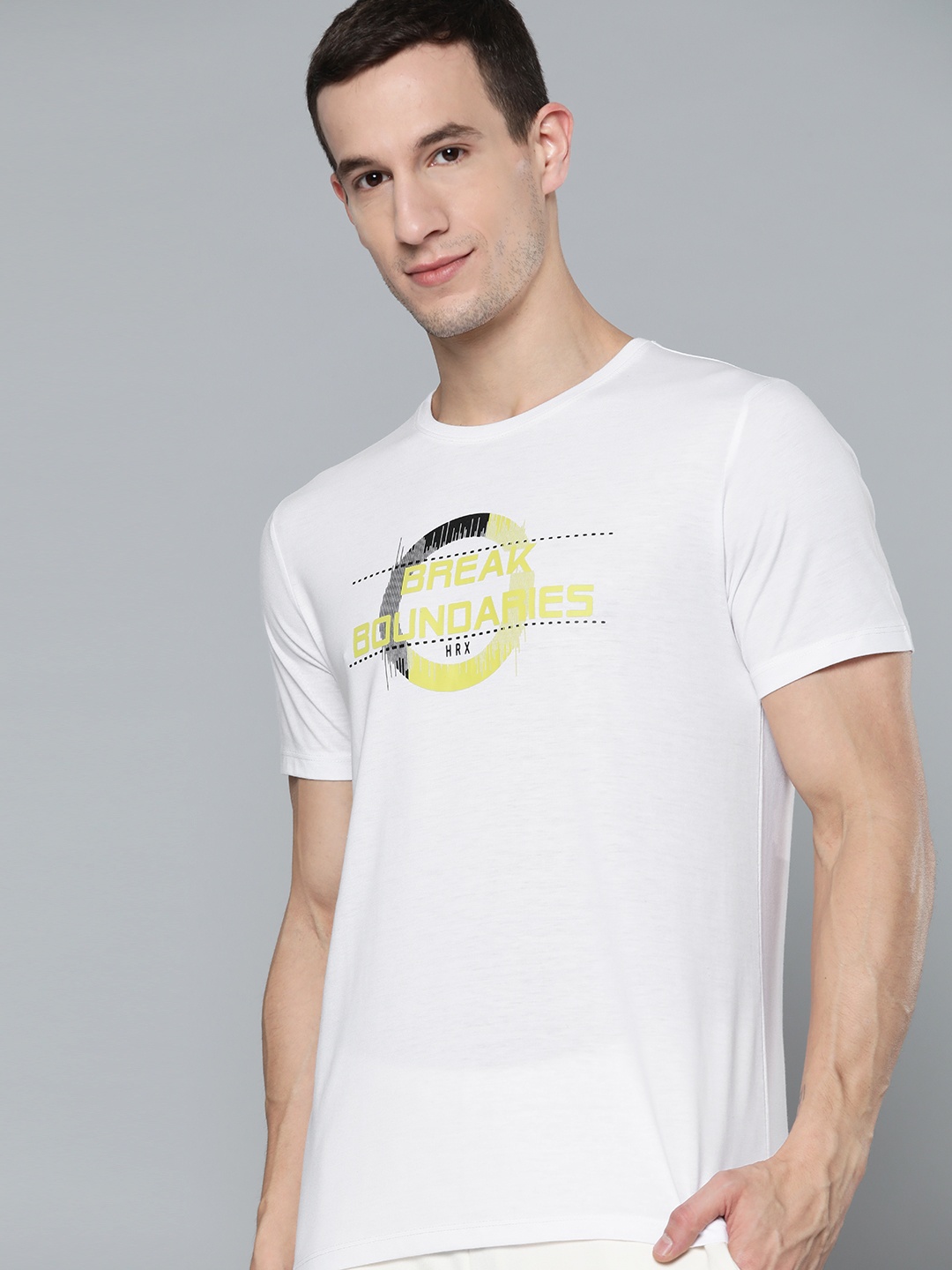 

HRX By Hrithik Roshan Lifestyle Men Optic White Bio-Wash Brand Carrier T-shirt