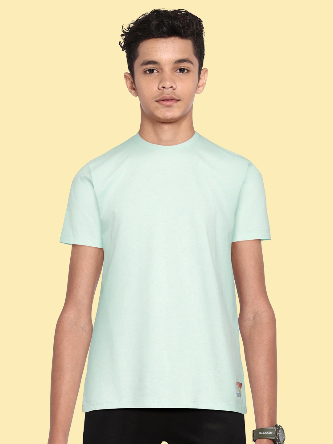 

HRX By Hrithik Roshan Lifestyle U-17 Boys Turquoise Blue Bio-Wash Brand Carrier Tshirts