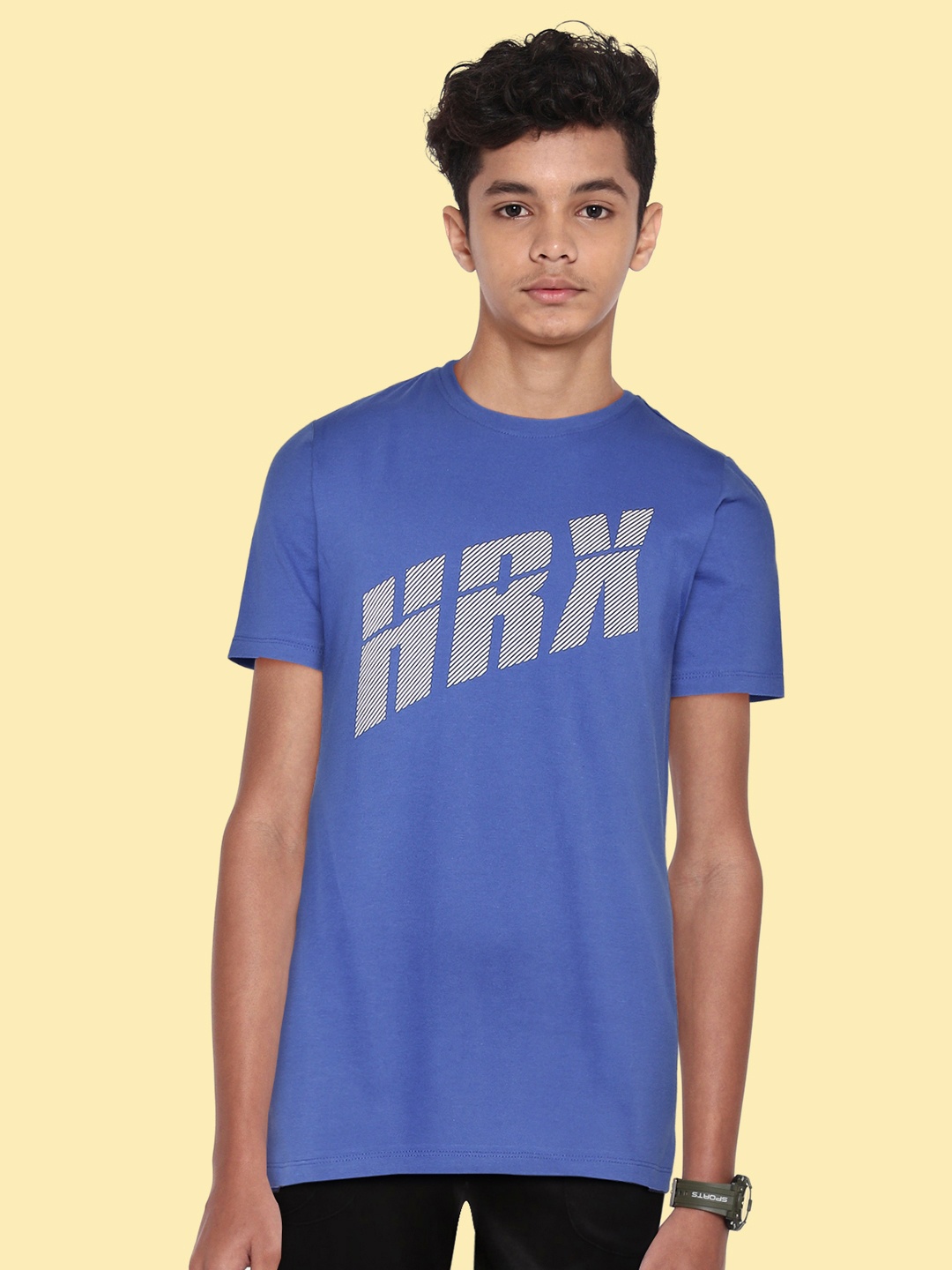 

HRX By Hrithik Roshan Lifestyle U-17 Boys Azure Blue Bio-Wash Brand Carrier Tshirts