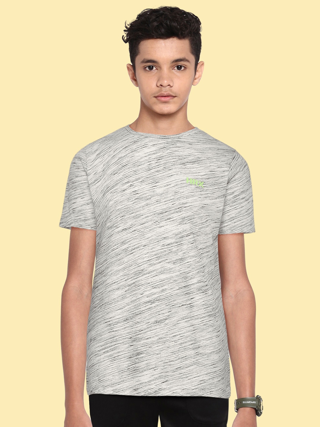 

HRX By Hrithik Roshan Active U-17 Boys Grey Melange Bio-Wash Brand Carrier Tshirts
