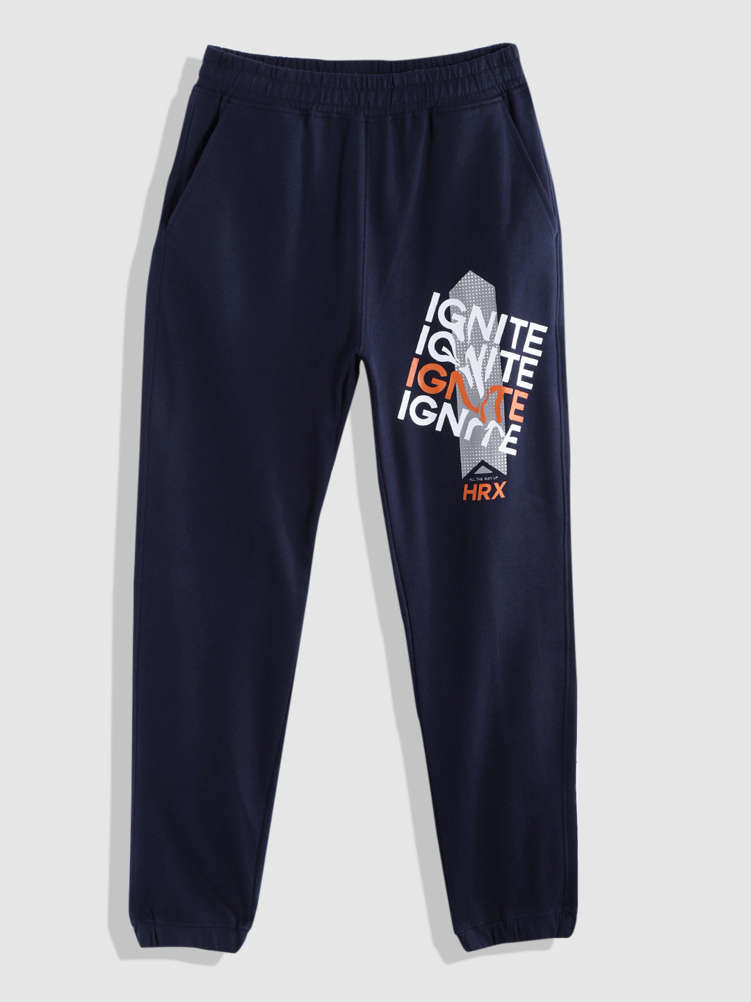 

HRX By Hrithik Roshan Lifestyle U-17 Boys Navy Bio-Wash Solid Track Pants, Navy blue