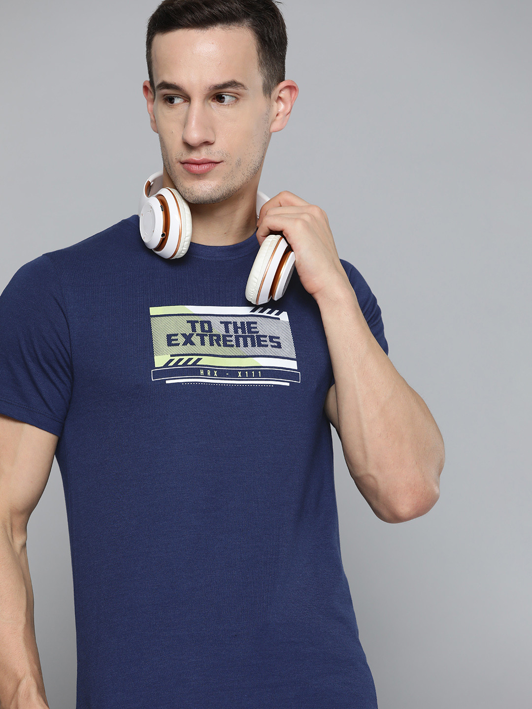 

HRX By Hrithik Roshan Lifestyle Men Medieval Blue Bio-Wash Brand carrier Tshirts, Navy blue