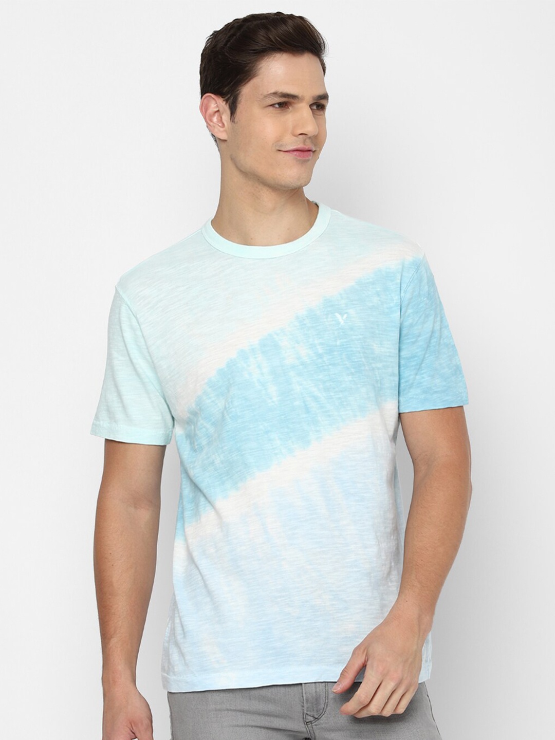 

AMERICAN EAGLE OUTFITTERS Men Blue & White Tie and Dye Printed 100% Cotton T-shirt