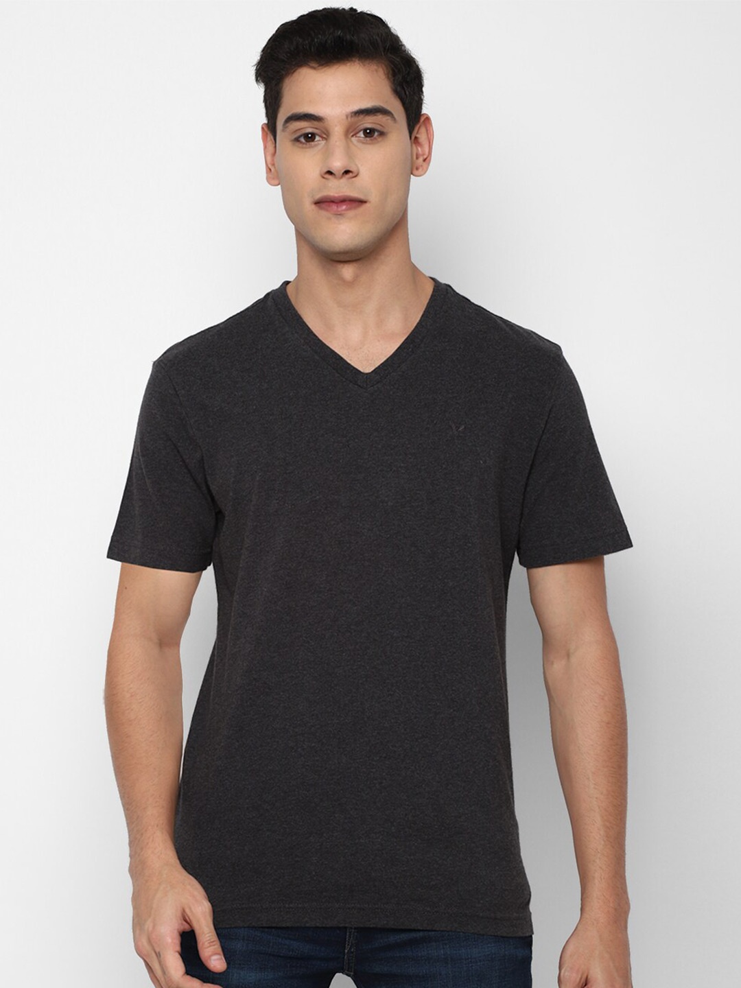 

AMERICAN EAGLE OUTFITTERS Men Grey V-Neck Cotton T-shirt