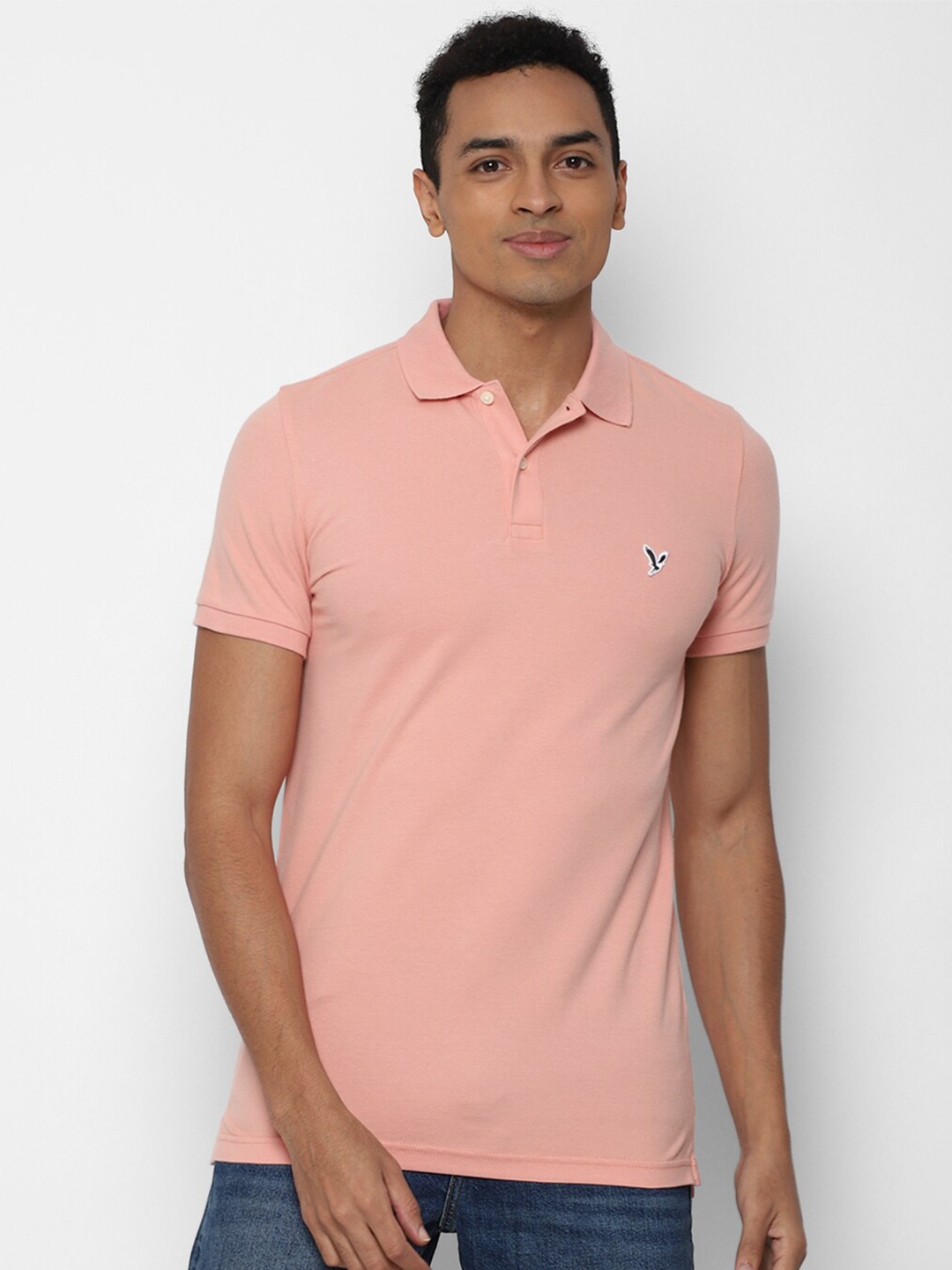 

AMERICAN EAGLE OUTFITTERS Men Pink Polo Collar Slim Fit T-shirt