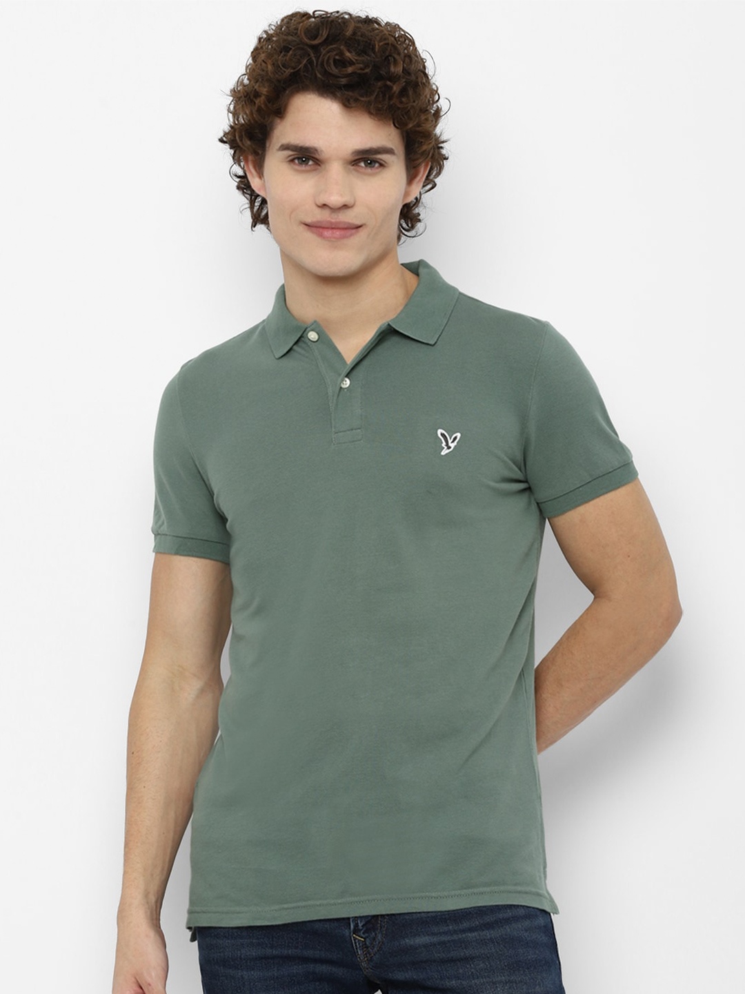 

AMERICAN EAGLE OUTFITTERS Men Green Polo Collar Slim Fit T-shirt