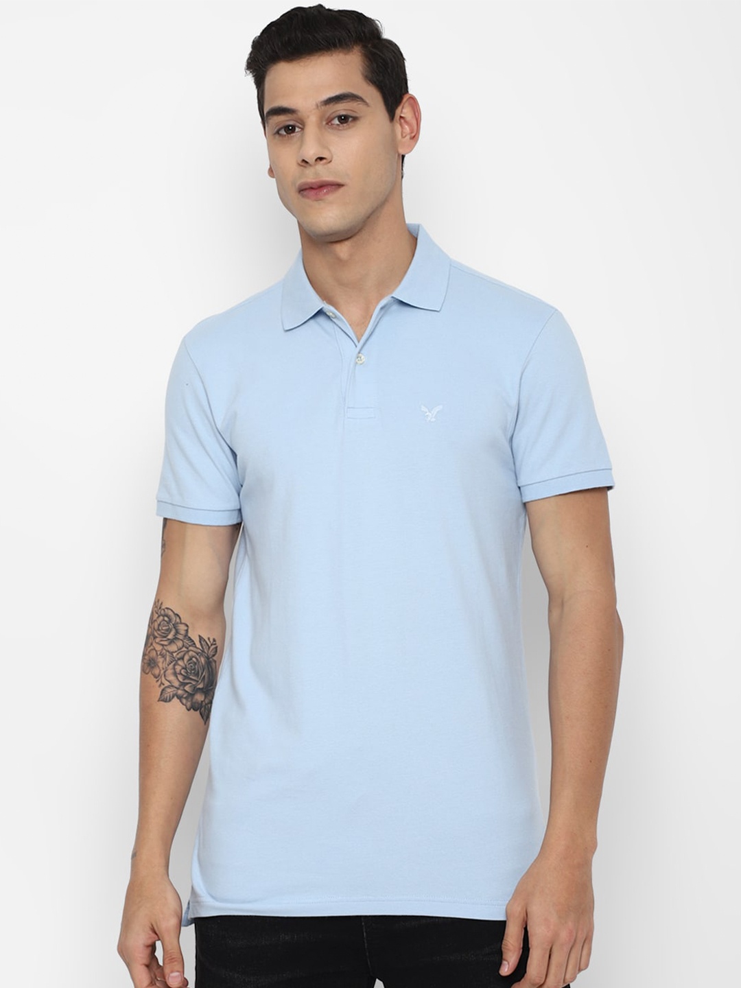 

AMERICAN EAGLE OUTFITTERS Men Blue Polo Collar T-shirt