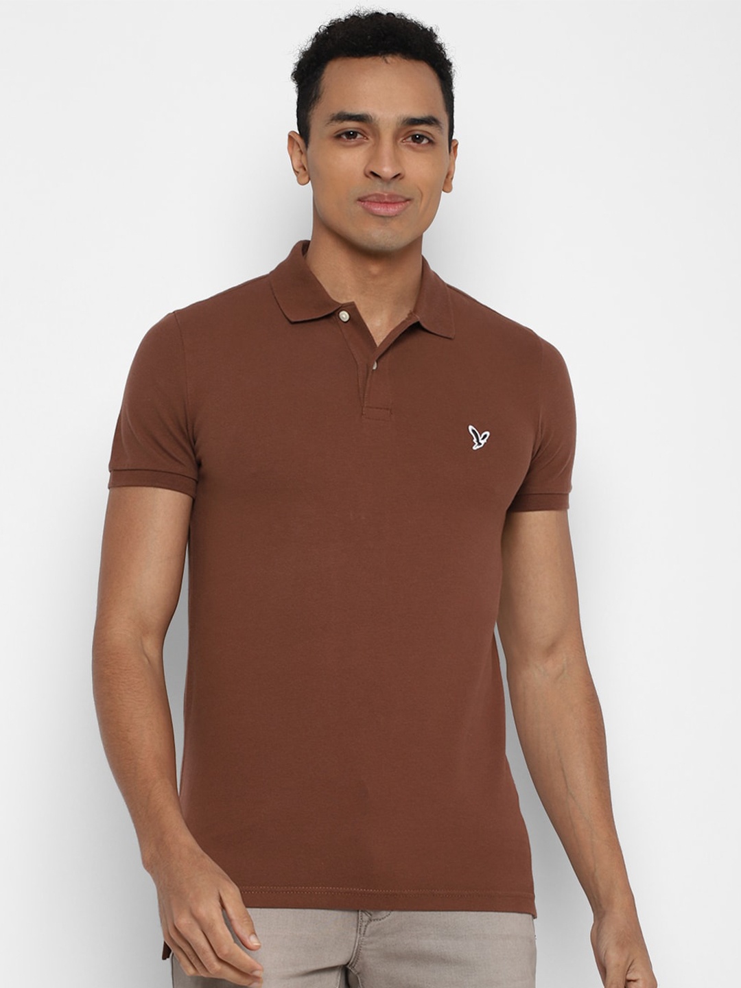 

AMERICAN EAGLE OUTFITTERS Men Brown Polo Collar Slim Fit T-shirt