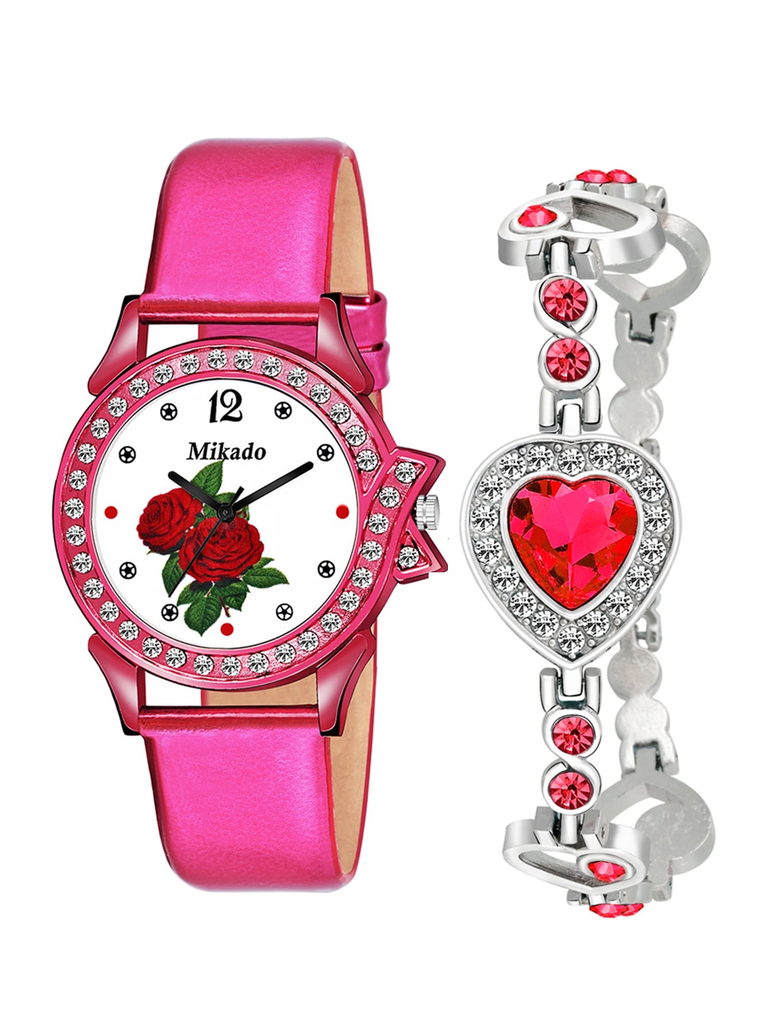 Mikado Women Multicoloured Brass Printed Dial & Pink Leather Straps Analogue Watch
