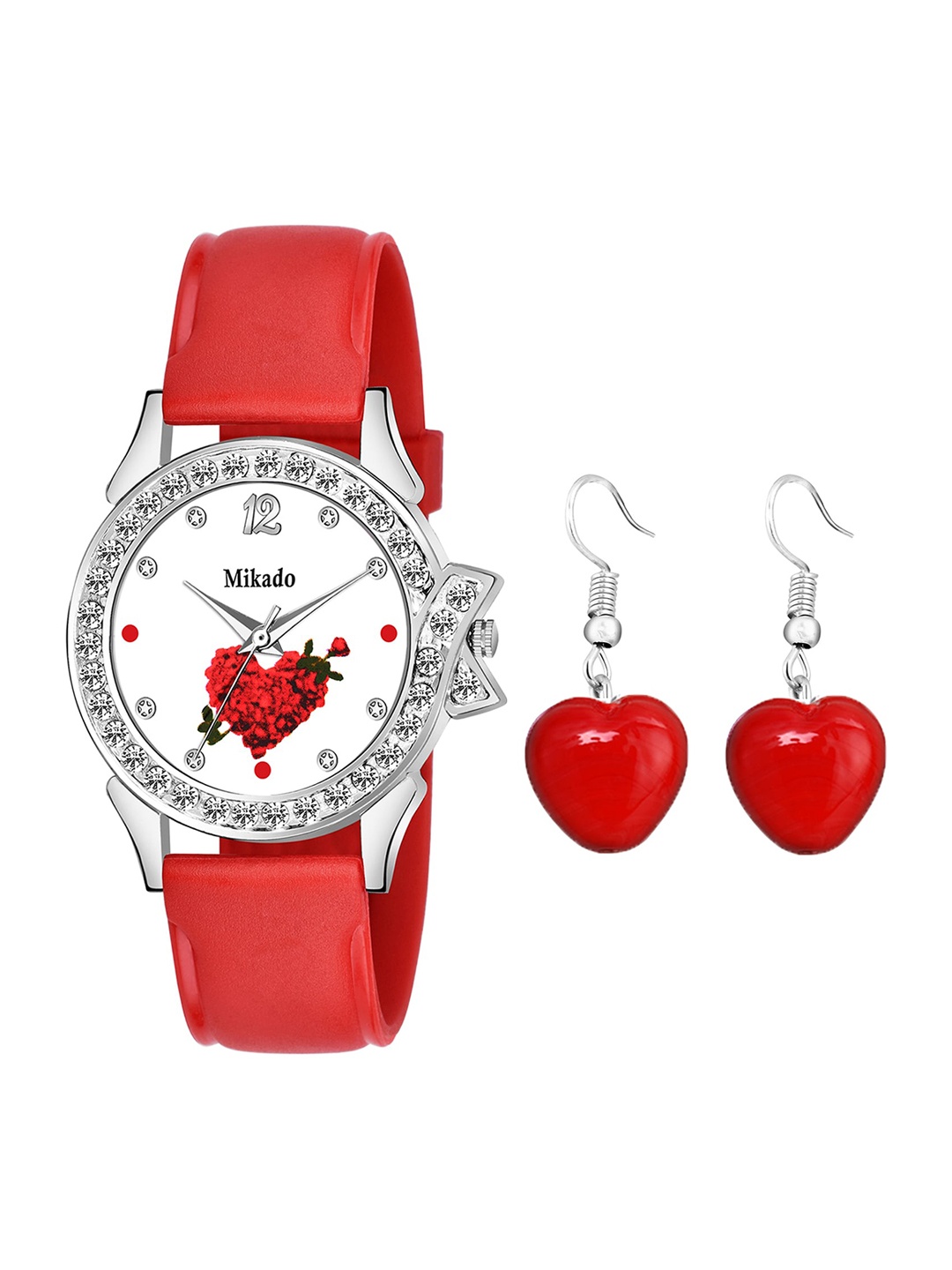 Mikado Women Brass Embellished Dial & Red Straps Analogue Watch Red Cherry
