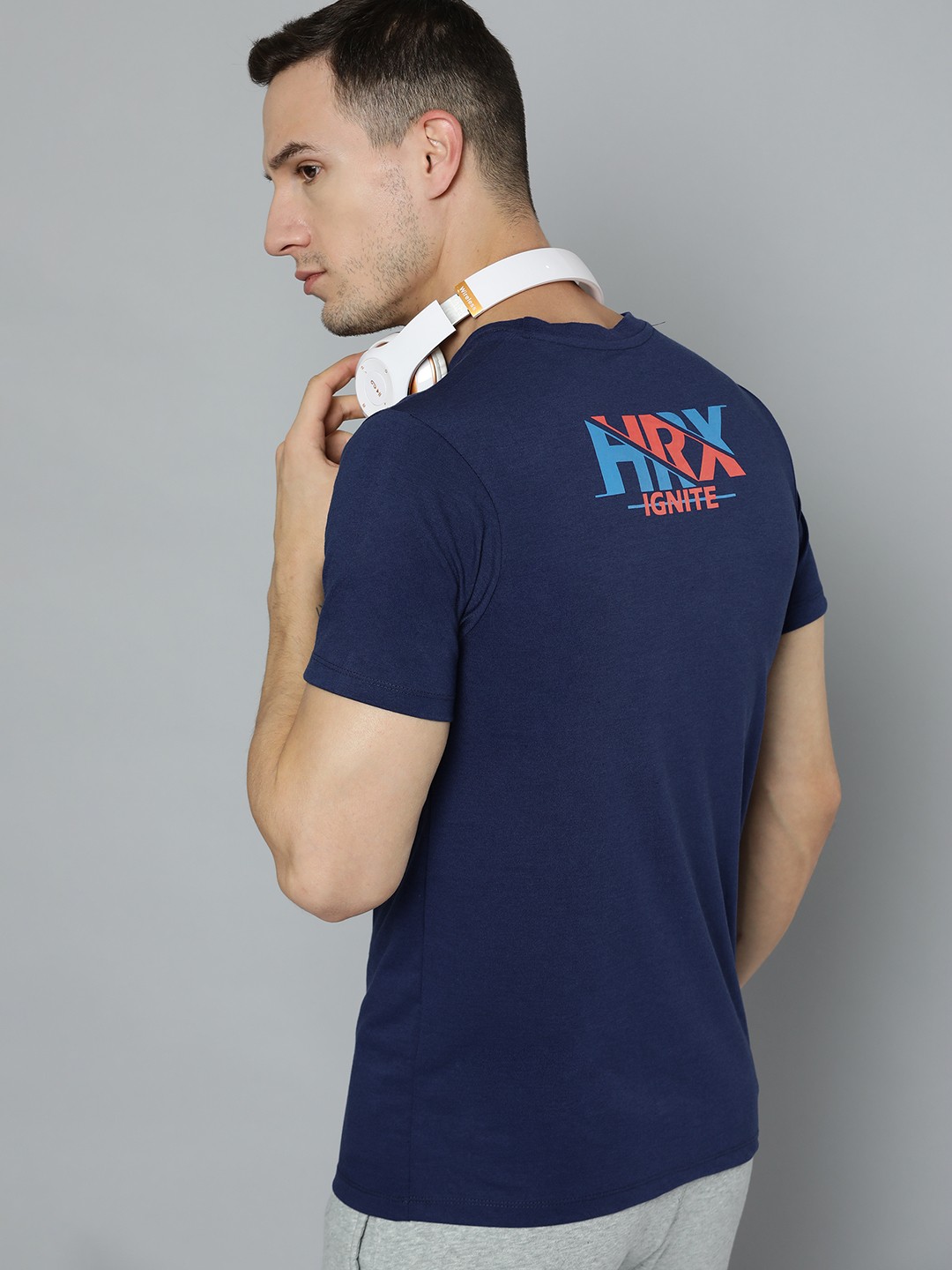 

HRX By Hrithik Roshan Lifestyle Men Medieval Blue Bio-Wash Brand Carrier Tshirt, Navy blue