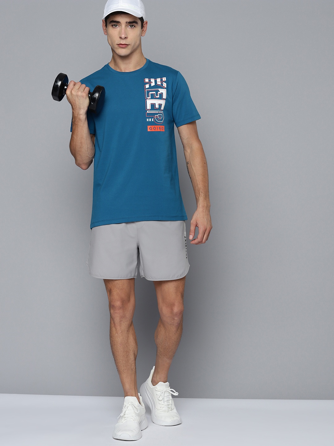 

HRX By Hrithik Roshan Training Rapid-Dry Antimicrobial Brand Carrier T-shirt, Teal