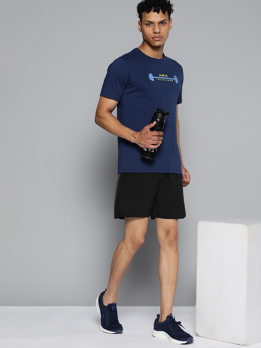 

HRX by Hrithik Roshan Brand Logo Print Detail Rapid Dry Training T-shirt, Navy blue