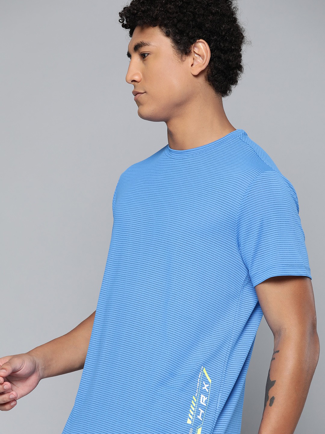 

HRX By Hrithik Roshan Running Men French Blue Antimicrobial Brand Carrier T-shirt