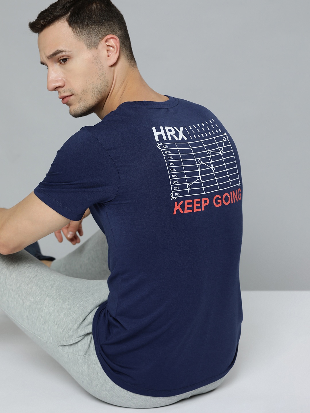 

HRX By Hrithik Roshan Lifestyle Men Medieval Blue Bio-Wash Brand Carrier Tshirt, Navy blue