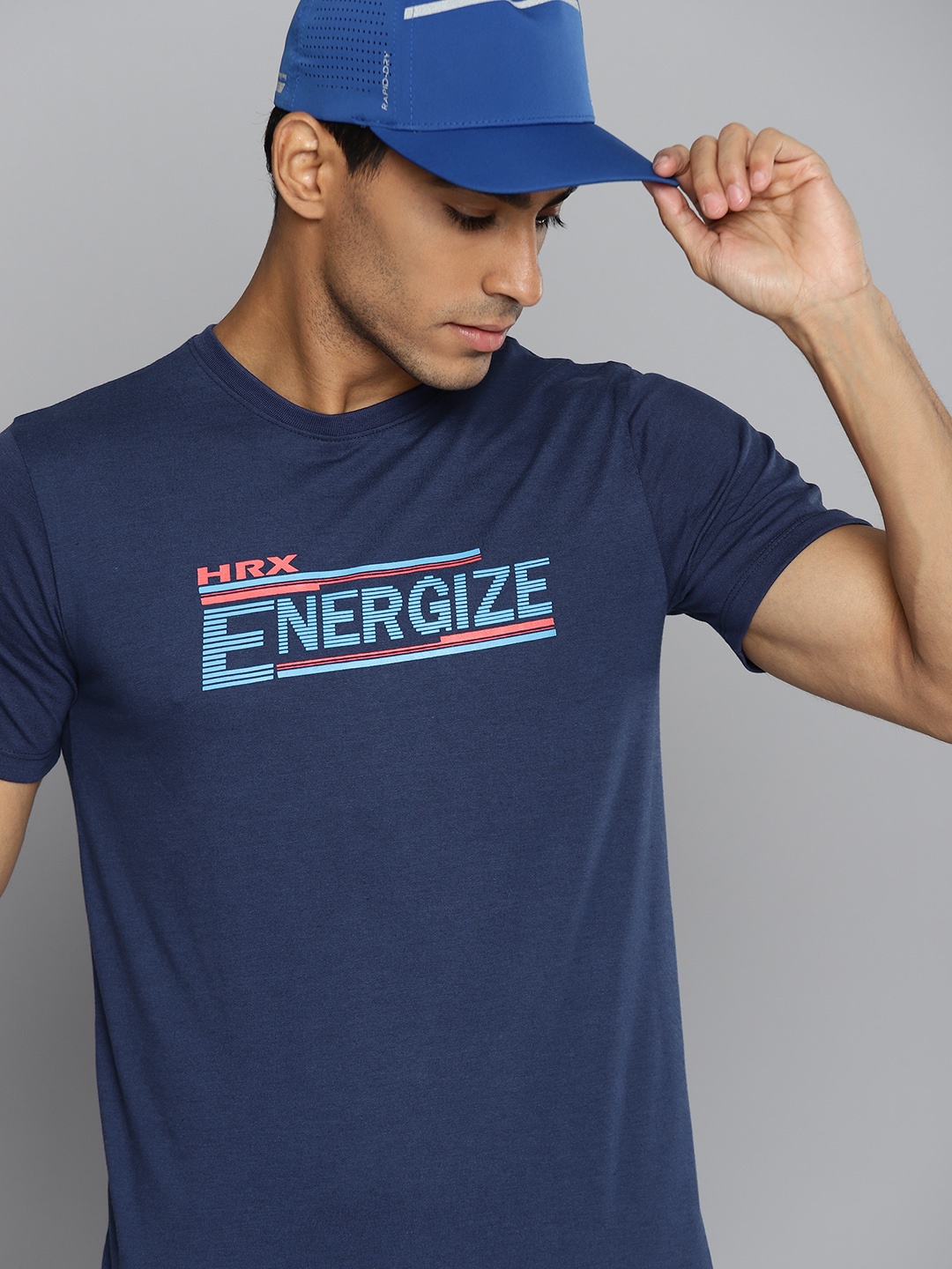 

HRX By Hrithik Roshan Lifestyle Men Blue Bio-Wash Brand carrier Athleisure T-shirt