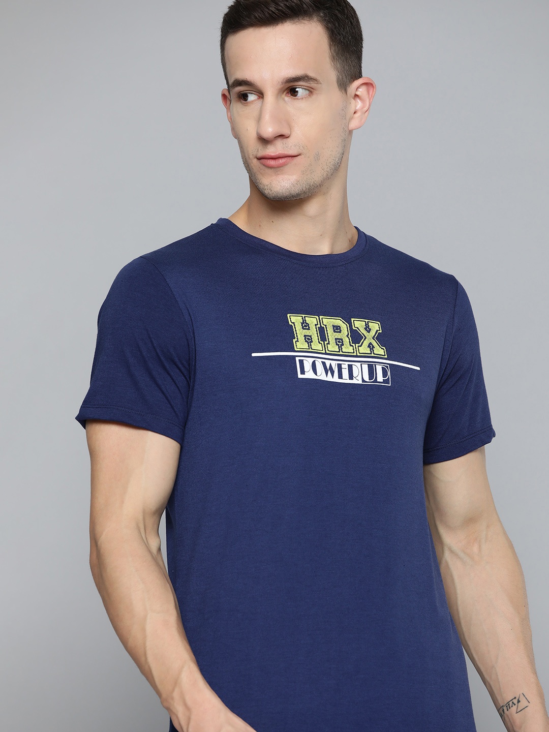 

HRX By Hrithik Roshan Lifestyle Men Medieval Blue Bio-Wash Brand carrier T-shirt, Navy blue