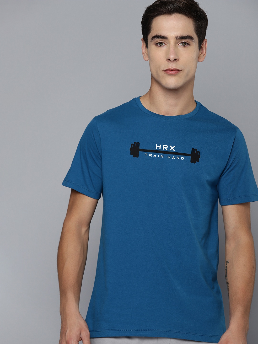 

HRX By Hrithik Roshan Training Rapid-Dry Antimicrobial Brand Carrier T-shirt, Teal